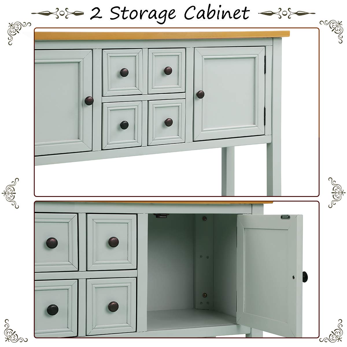 Antique White Wood Buffet Sideboard with Storage for Living Room & Kitchen