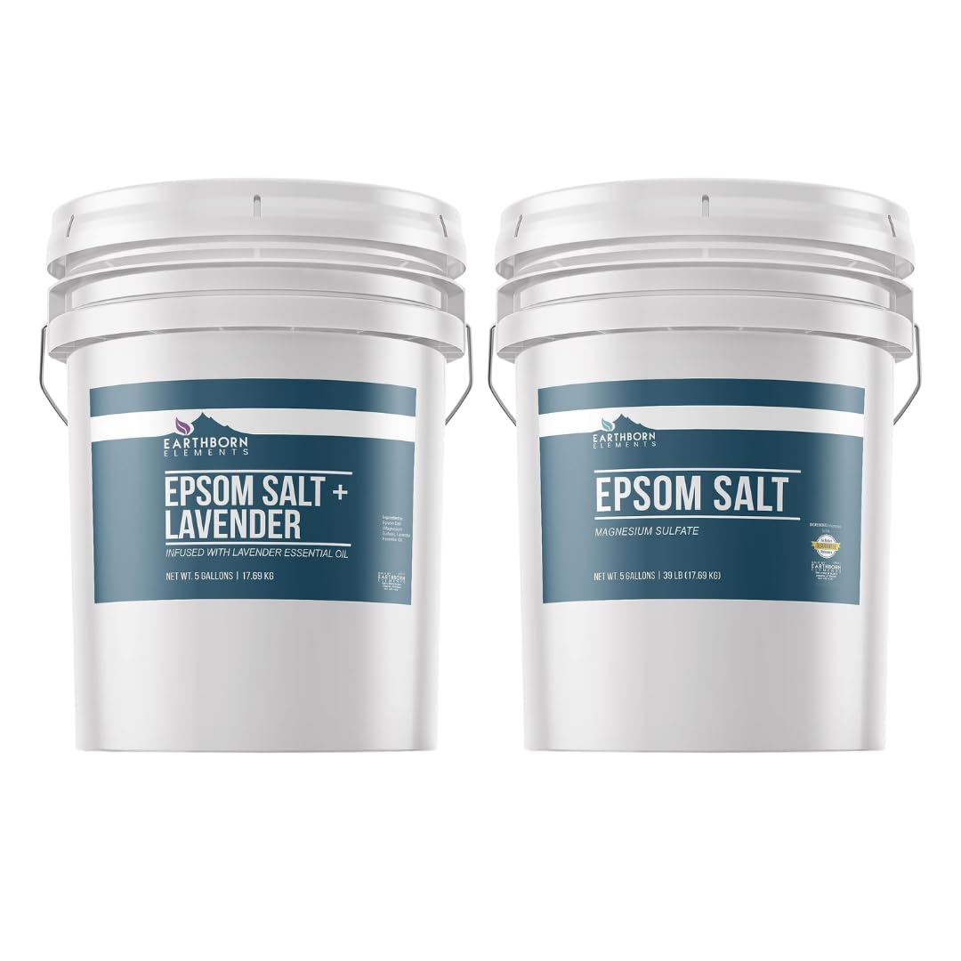 Earthborn Elements Pure & Undiluted Lavender Epsom Salt & Epsom Salt Bundle (5 Gallons Each) - Bulk Sizes for Relaxing Bath Soaks, Muscle Relief & Natural Cleaning
