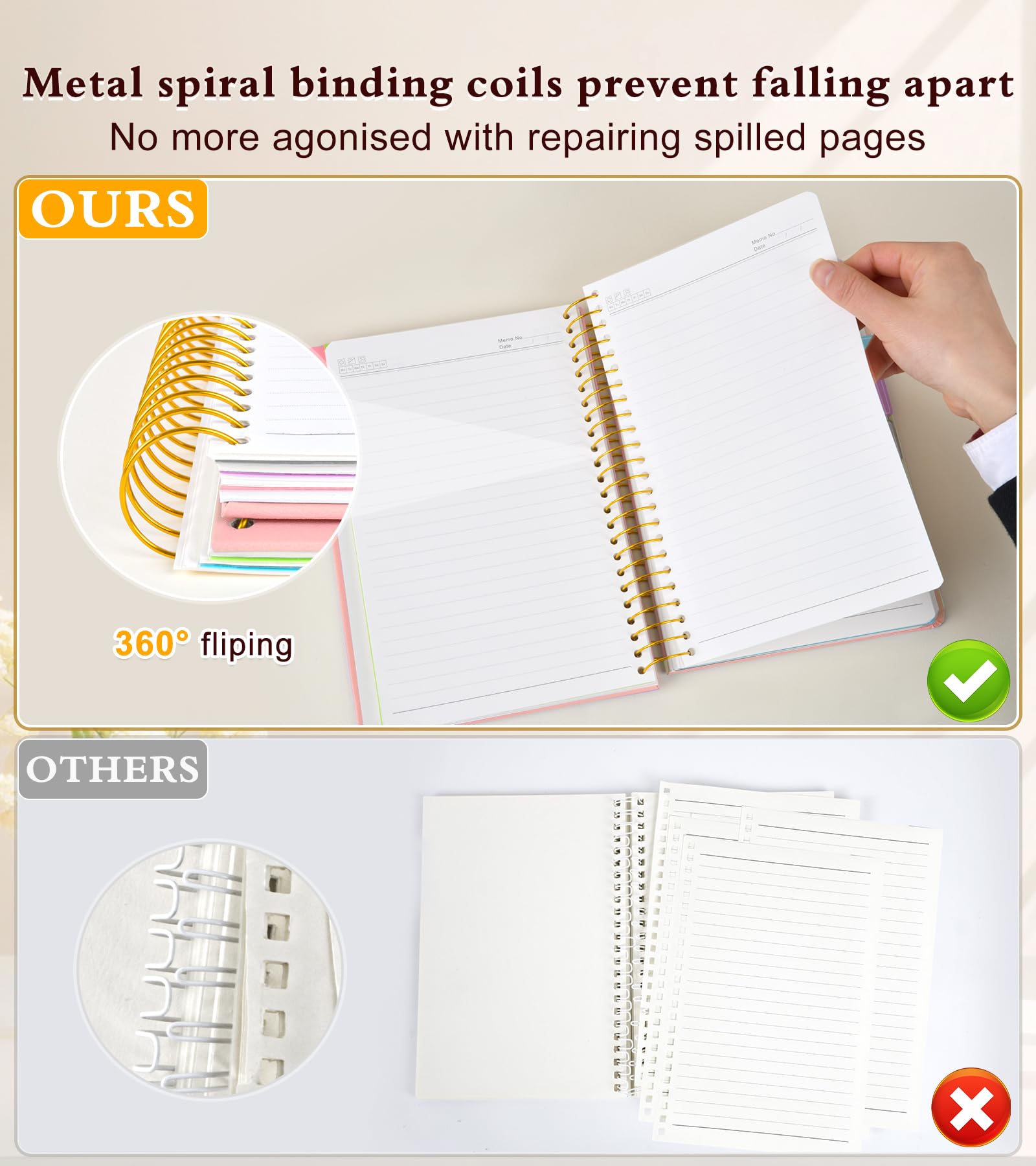 5-Subject Spiral Notebook, College Ruled Hardcover Notebook with Removable Pocket Dividers - 240 Lined Pages, 6x8.5 Inch A5 Size - Perfect for School, Office, Work & Note Taking - Ideal Gift for Students & Professionals (Pink)