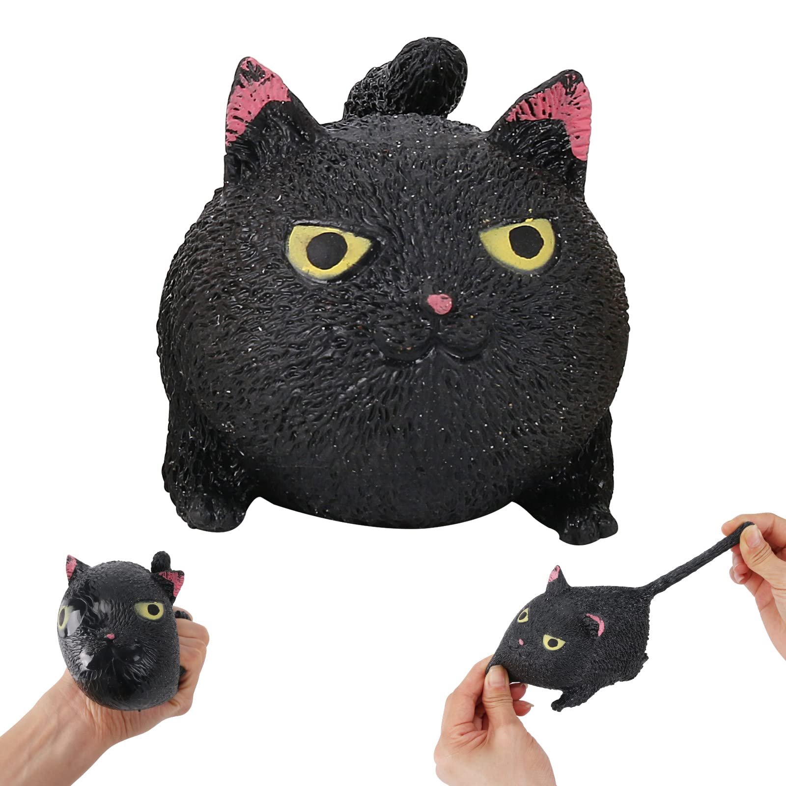 FauKait Cat Squishy Stress Balls - Cute Cat-Shaped Sensory Fidget Toys for Kids & Adults - Stress Relief Gifts for Christmas, Birthday Parties & Anxiety Relief (Black) - Perfect for Office, School & Home Relaxation