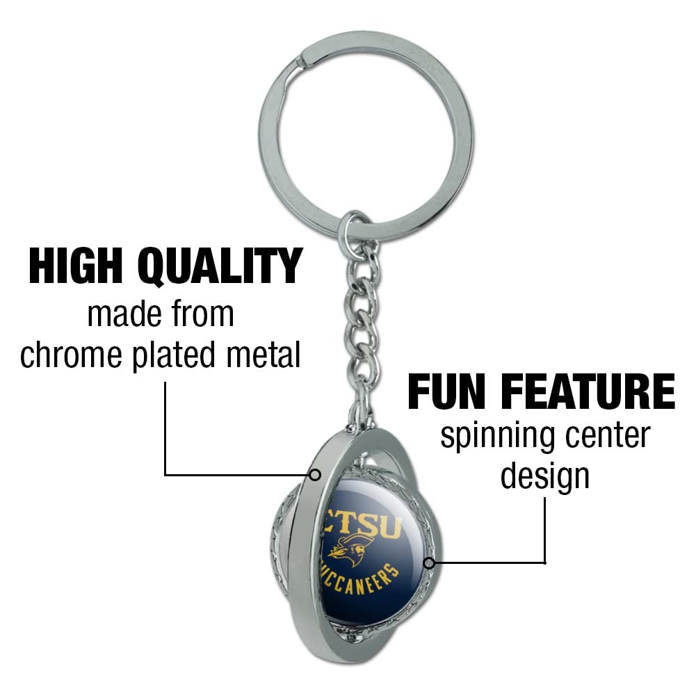 ETSU Buccaneers Keychain - Spinning Round Chrome Plated Metal Key Ring - Perfect for Gifts, School Spirit, and Game Day Accessories