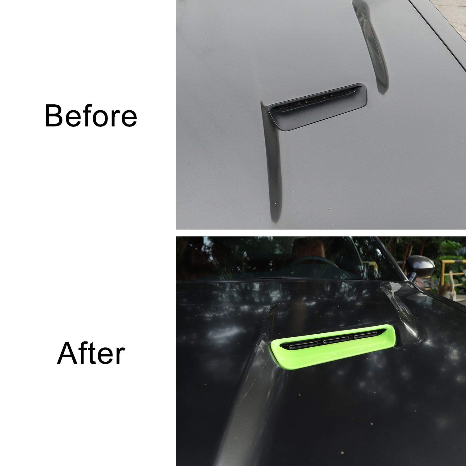2015-2025+ Dodge Challenger ABS Green Hood Scoop & Vent Air Intake Outlet Trim - 2pcs Exterior Accessories | Enhanced Engine Cooling & Aggressive Styling for Muscle Cars