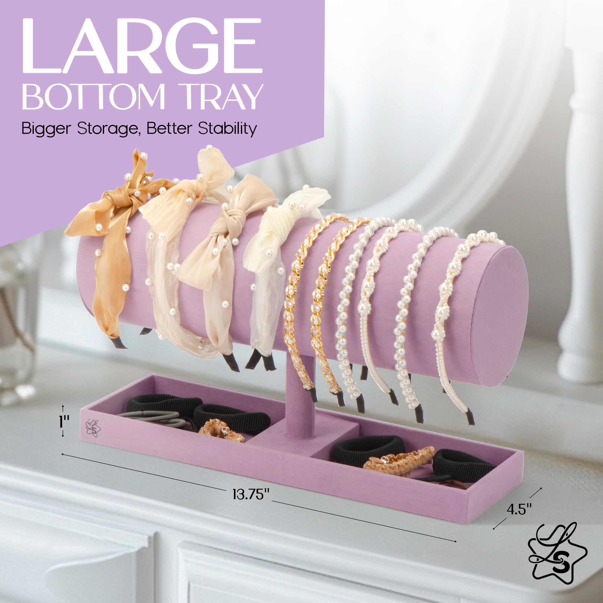 LS Lulu & Summer Headband Holder Organizer - Stylish Storage Stand Display Rack for Headbands, Hairbands, Disney Ears, Tiaras & Hair Accessories - Perfect for Women & Girls Bedroom, Bathroom & Vanity Organization (Purple)