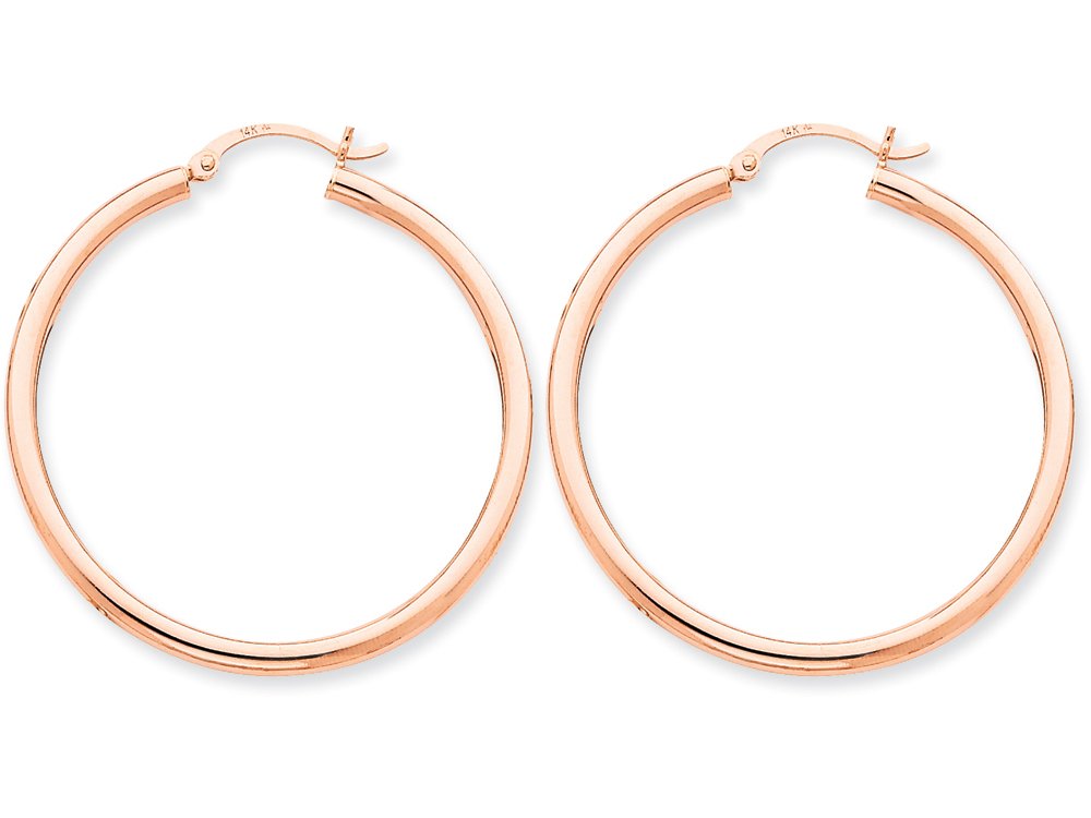 14K Rose Gold 2.5mm Polished Hoop Earrings for Women - FJC Finejewelers | Elegant Everyday Wear, Gift for Her, Wedding & Special Occasions