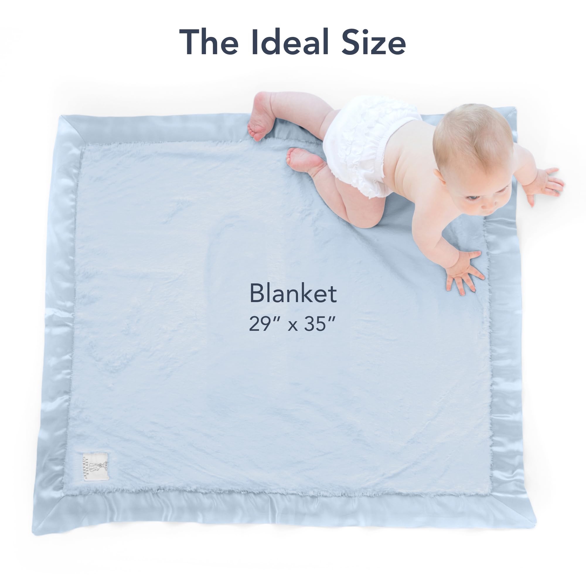 Little Giraffe Baby Blanket - Ultra Soft Plush Blanket with Satin Trim for Newborns - 29x35 Inch Stroller & Crib Blanket - Perfect Baby Shower Gift in Blue - Ideal for Nursery, Swaddling & On-the-Go Comfort