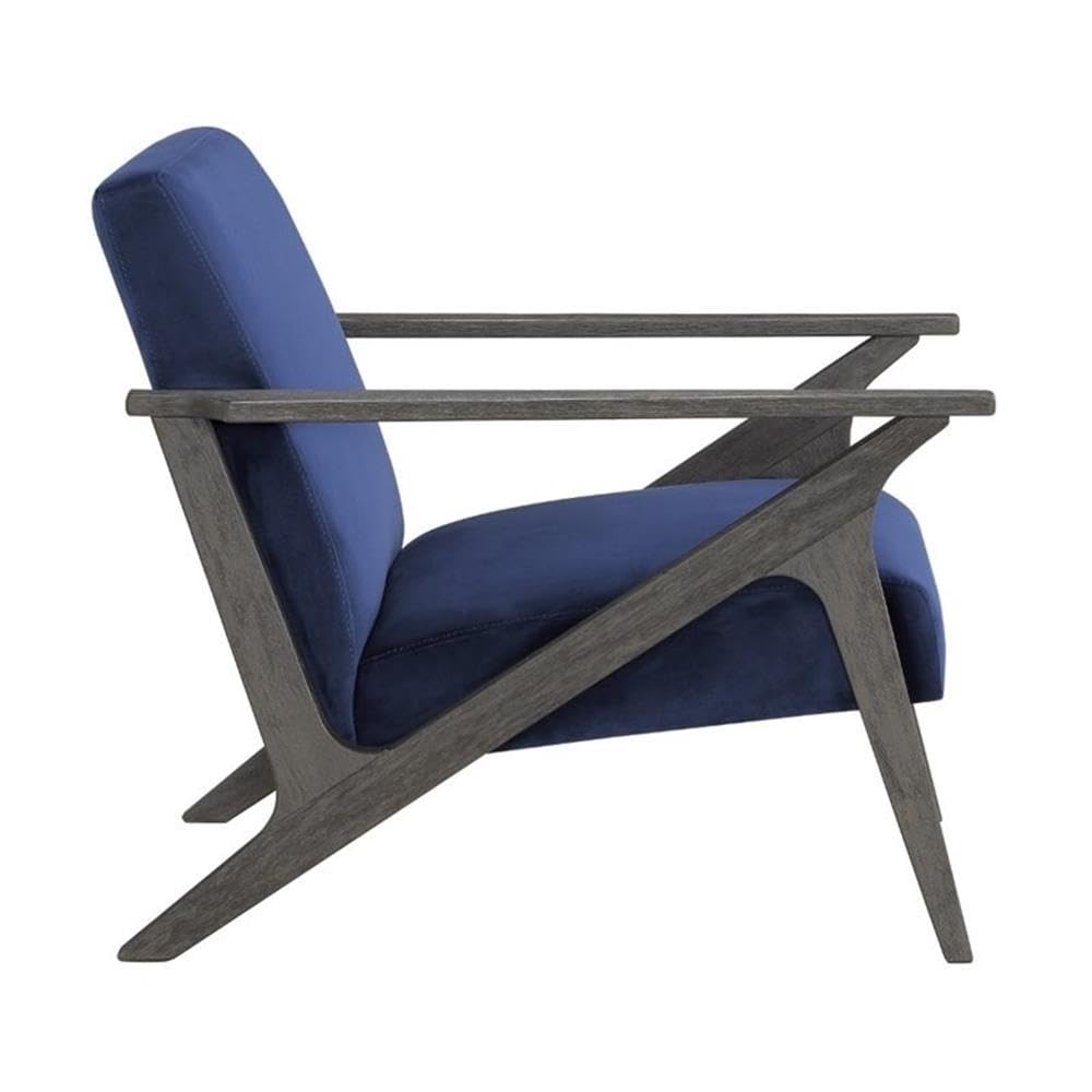 Pemberly Row 16'' Mid-Century Modern Accent Chair - Navy Blue Velvet Upholstery with Wooden Legs | Perfect for Living Room, Bedroom, or Office Decor