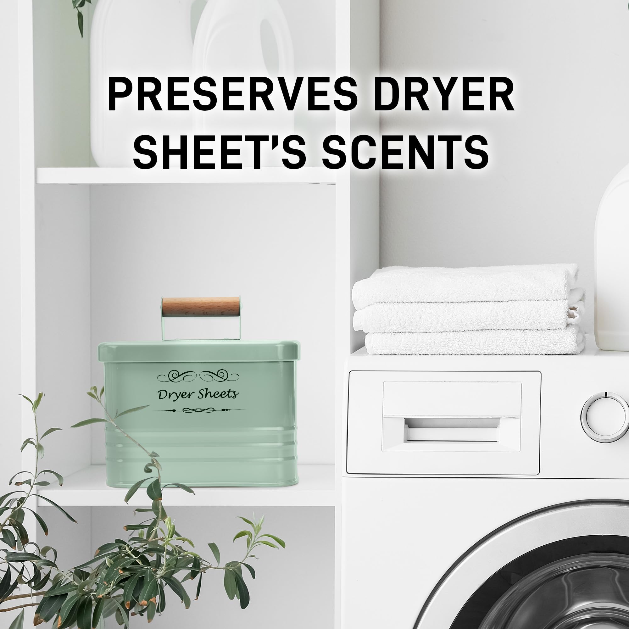 ELITAPRO Metal Dryer Sheet Holder with Lid - Farmhouse Style Laundry Room Organizer & Storage Box for Dryer Sheets - Rustic Home Decor Accessory (Mint Green) | Perfect for Laundry Room Organization & Clothes Softening