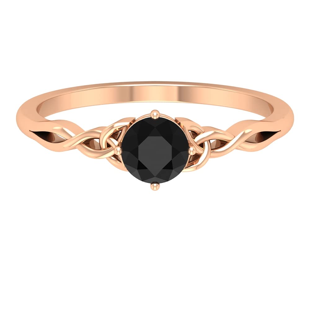 Black Diamond Solitaire Promise Ring for Women - 14K Solid Gold Celtic Ring with Real Black Diamond - April Birthstone Jewelry - Perfect for Self-Love, Engagement & Special Occasions