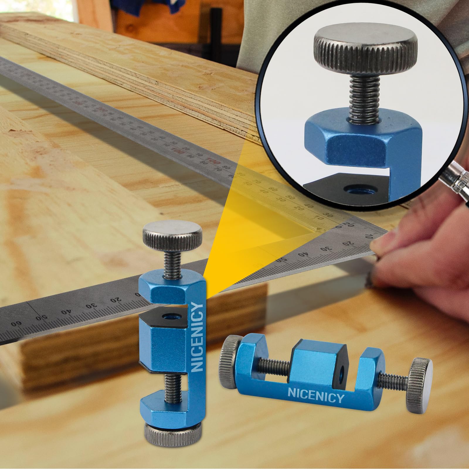 New Tall Stair Gauges - NICENICY Framing Square Stops with Holder, 2 Clamps & Screws - Professional Stair Stringer Layout Tool for Carpentry & Woodworking - Durable Stair Gauges Knobs for Circular Saw - Perfect for DIY Home Improvement & Staircase Construction Projects