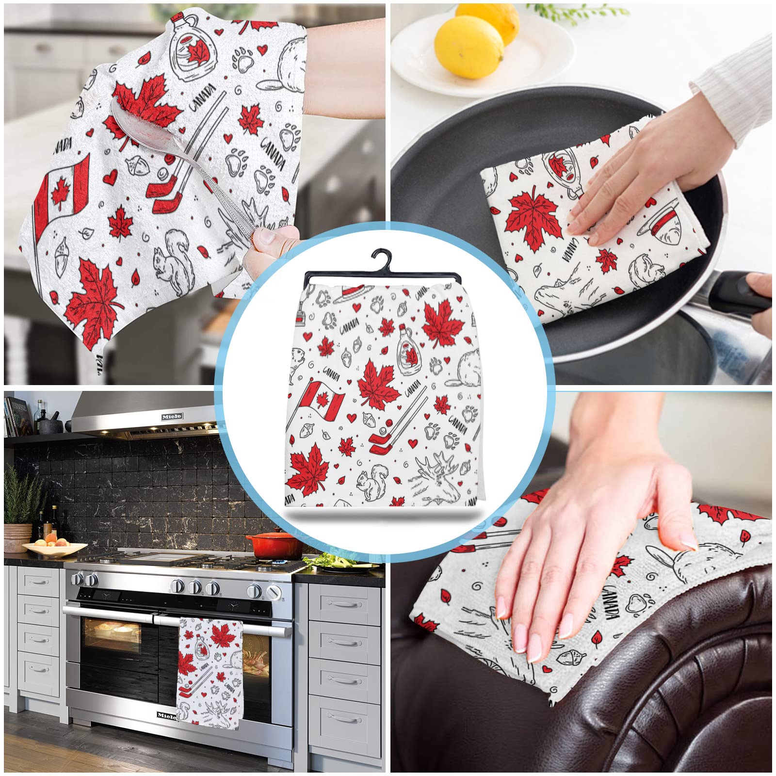 Marple Beaver Flag Kitchen Towels - Super Absorbent Microfiber Dish Cloths for Kitchen, Hand, Tea & Bath - Canada Red White Flag Quick-Dry Cleaning Towels (1-PC, 18x28) - Perfect for Dish Drying, Counter Cleaning & Canadian-Themed Home Decor