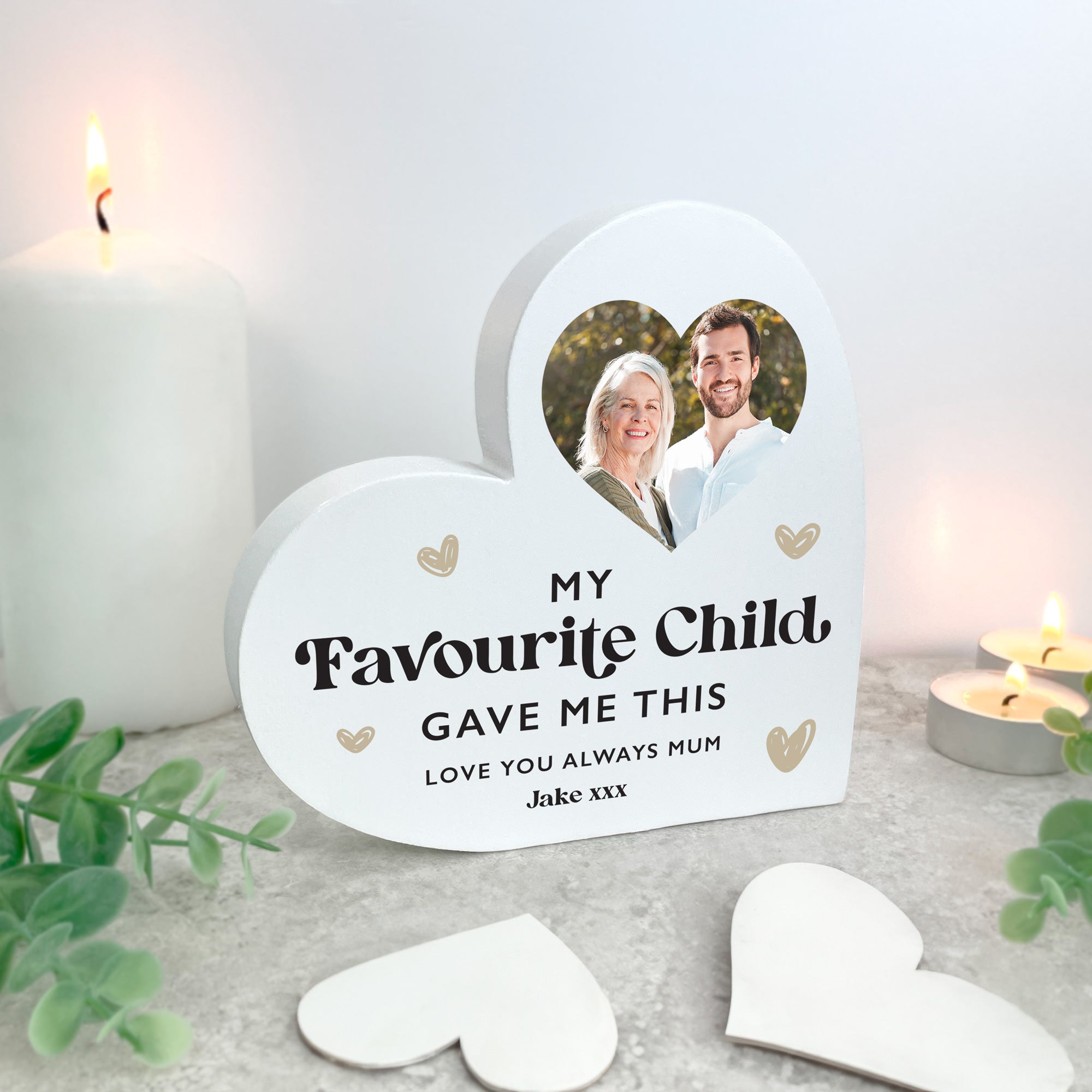 Personalized 'My Favorite Child Gave Me This' White Freestanding Heart Decor - Perfect for Mother's Day, Birthday Gifts & Home Decoration