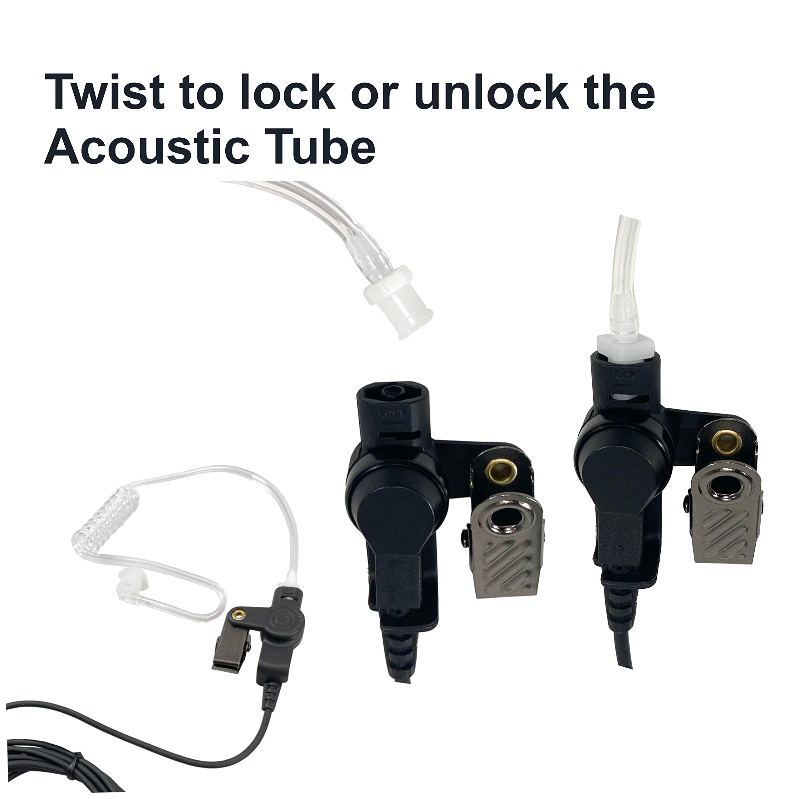 MaximalPower Twist On Replacement Acoustic Tube with Medium Earmolds (Left & Right) - 4 Pack for 2-Way Radio Headsets - Perfect for Communication, Security, and Industrial Work Environments