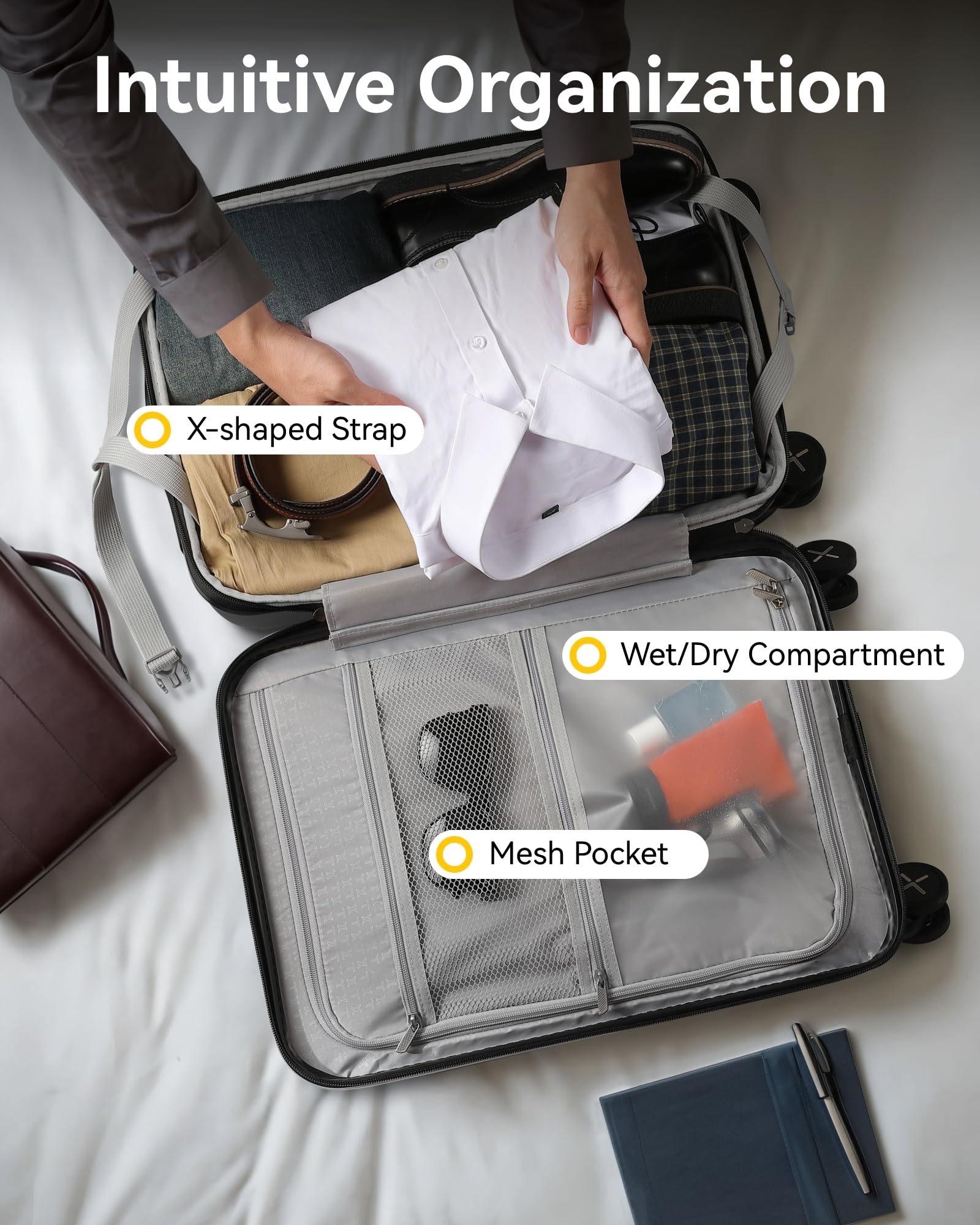 LUGGEX 2-Piece Expandable Luggage Set - 20 Inch Carry On with USB Port & 28 Inch Checked Suitcase with Front Opening - TSA Approved Spinner Wheels for Travel (Black, 20/28) - Perfect for Business Trips, Family Vacations & International Travel