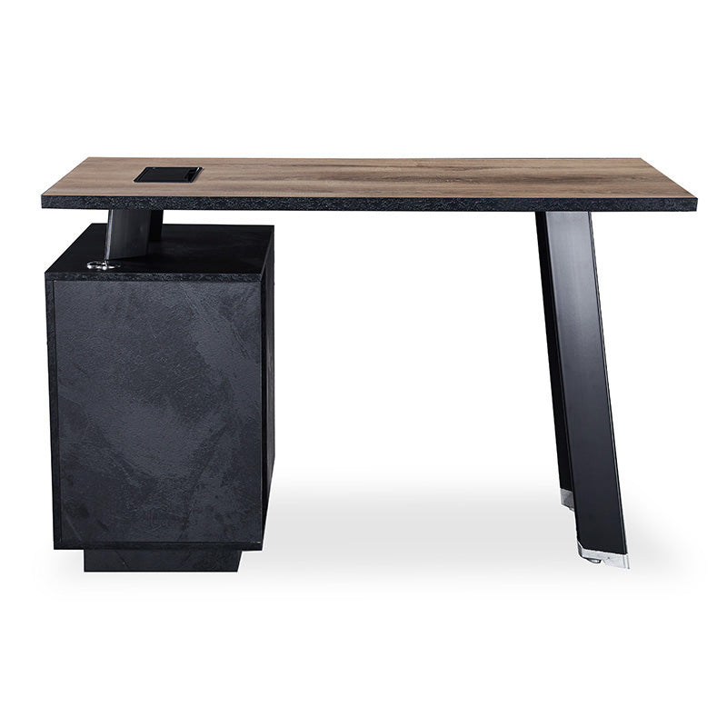 ARTO Single Workstation Desk with Right Cabinet - 1.2M Warm Oak & Black Finish - Perfect for Home Office, Study Room or Small Workspace