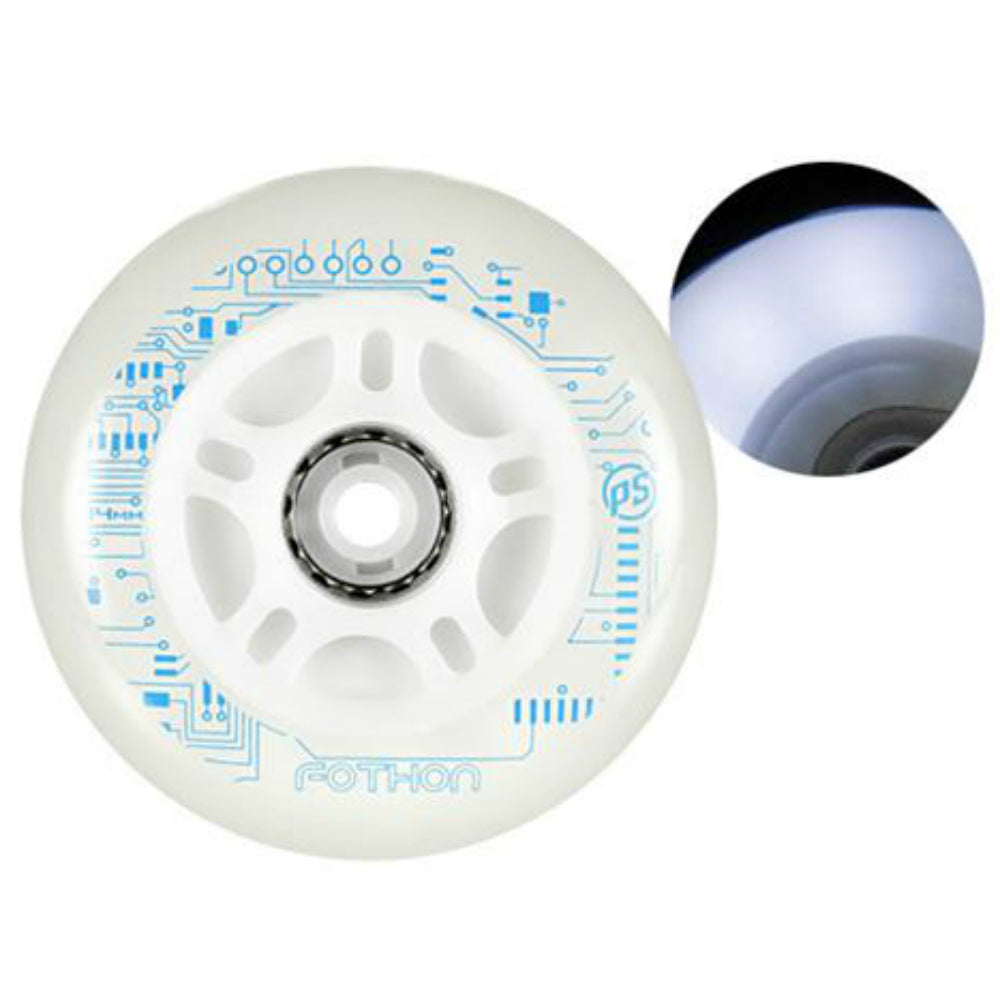 Powerslide Fothon LED 76mm Light Up Inline Skate Wheels - 4 Pack Set for Night Skating, Roller Derby & Outdoor Rollerblading Adventures