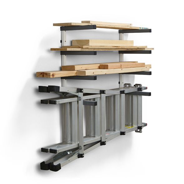 4-Tier Heavy Duty Lumber Storage Rack - White & Gray Wood Organizer for Garage, Workshop, and Home Storage - Perfect for DIY Projects and Woodworking Supplies