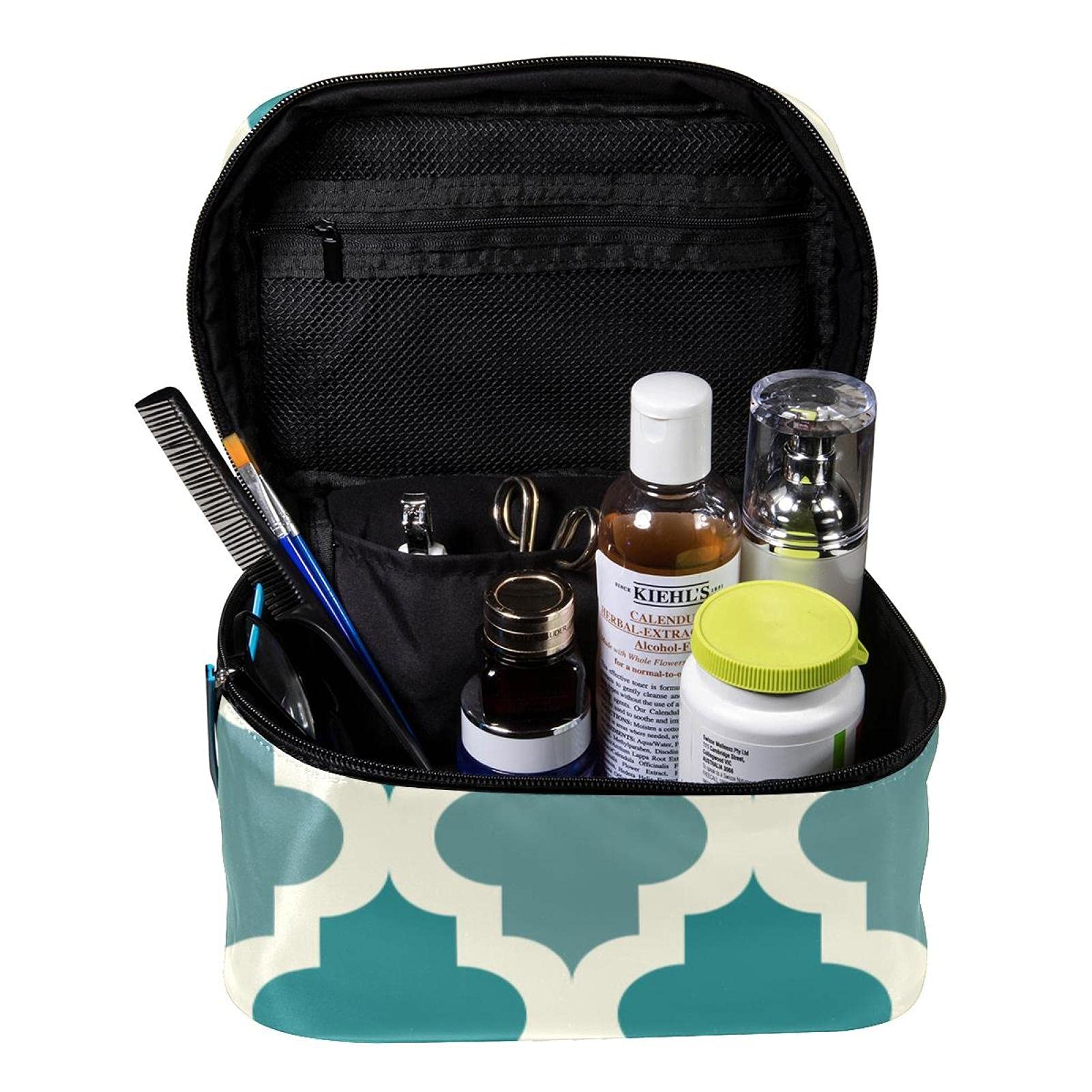 Moroccan Teal Makeup Bag Large Cosmetic Organizer for Women Travel & Gym