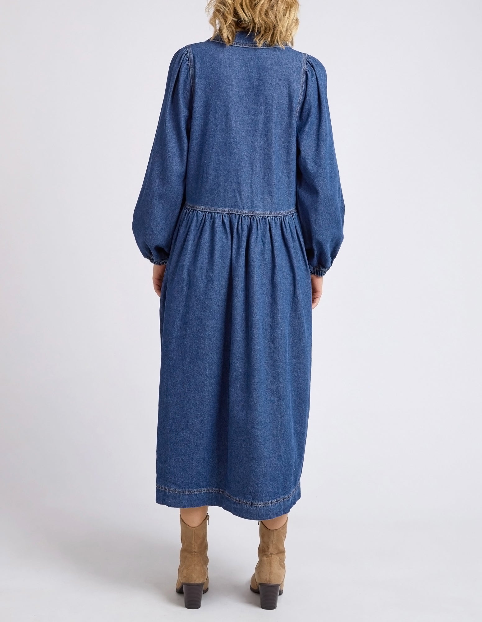 Elm Josephine Denim Dress for Women - Dark Blue Washed Vintage Style | Casual Summer Outfit, Date Night, Office Wear
