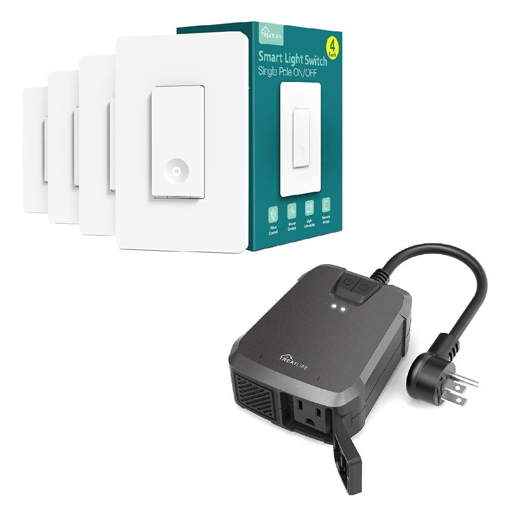 TREATLIFE Smart Dimmer Plug & 4 Smart Light Switches Bundle - Control Lights Remotely via App for Home Automation & Energy Savings