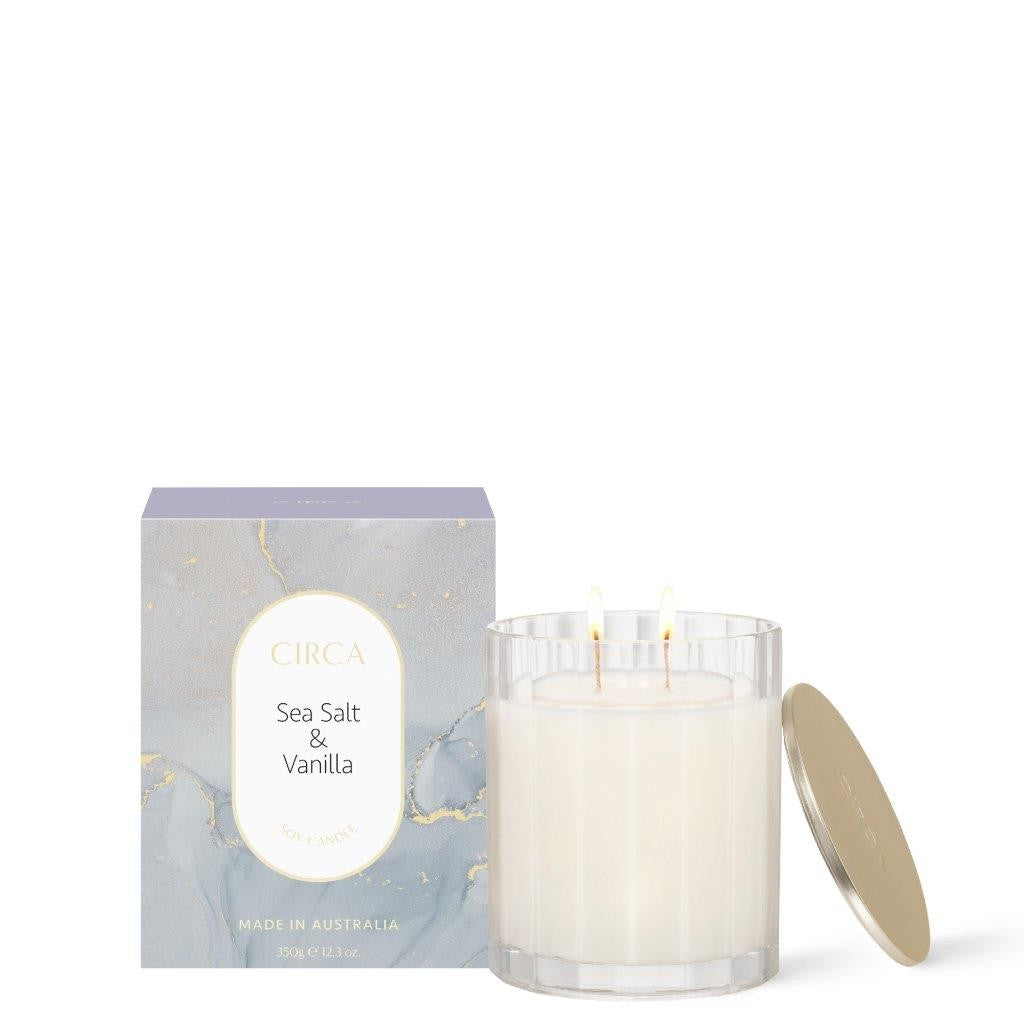 Circa Scented Soy Candle 350g - Sea Salt & Vanilla Fragrance | Eco-Friendly, Long-Lasting Home Decor | Perfect for Relaxation, Meditation & Romantic Ambiance