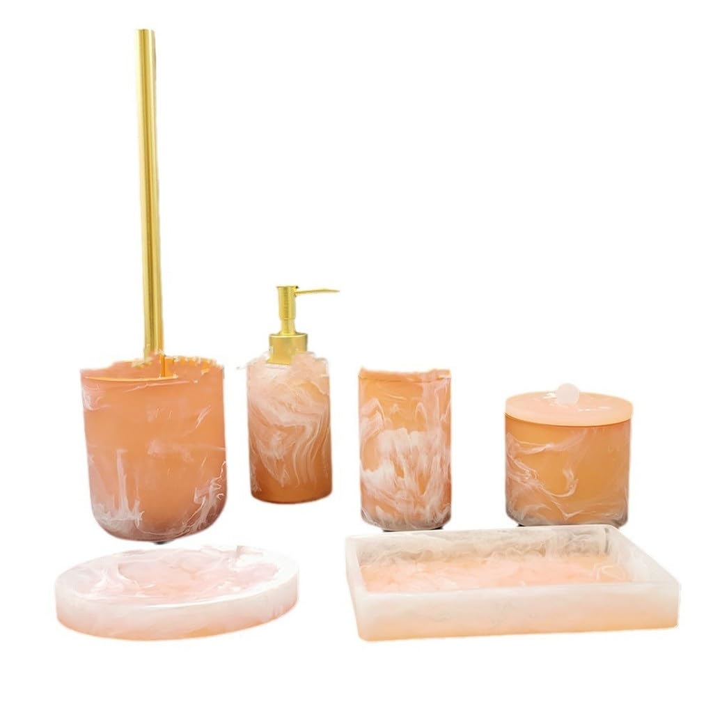 Marbled Resin Bathroom Accessories Set - 6-Piece Sanitary Wash Kit with Toothbrush Holder & Mouthwash Cup for Modern Toilet Organization
