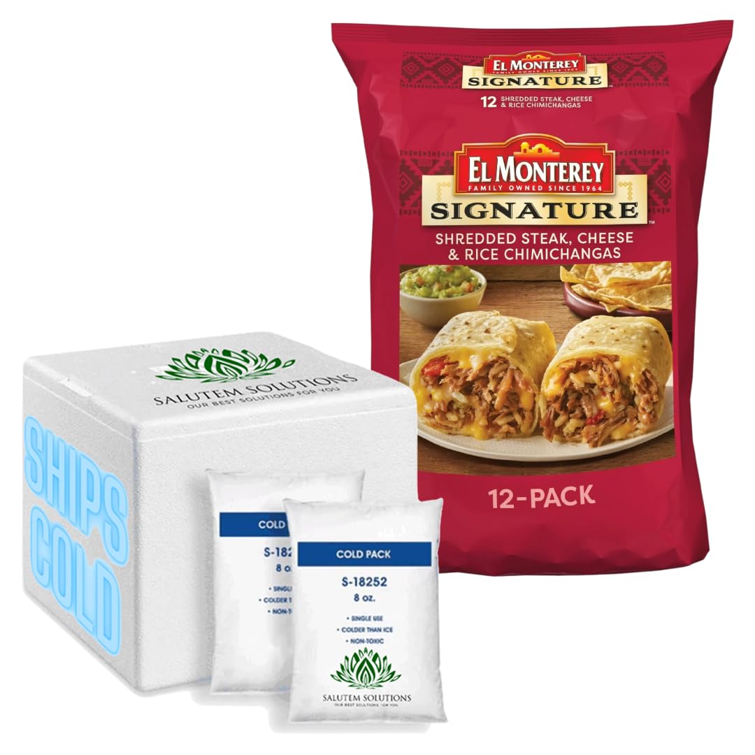 El Monterey Signature Shredded Steak, Cheese & Rice Chimichangas - 54oz (12 Count) Frozen Mexican Food - Perfect for Quick Dinners, Party Snacks & Family Meals