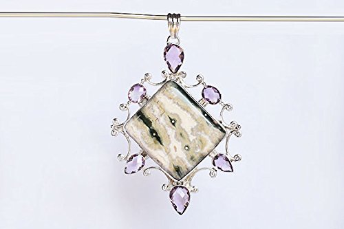 Ocean Jasper Amethyst 925 Sterling Silver Pendant Necklace - Boho Chic Delicate Jewelry for Women - Perfect Birthday Gift, Spiritual Healing & Everyday Wear