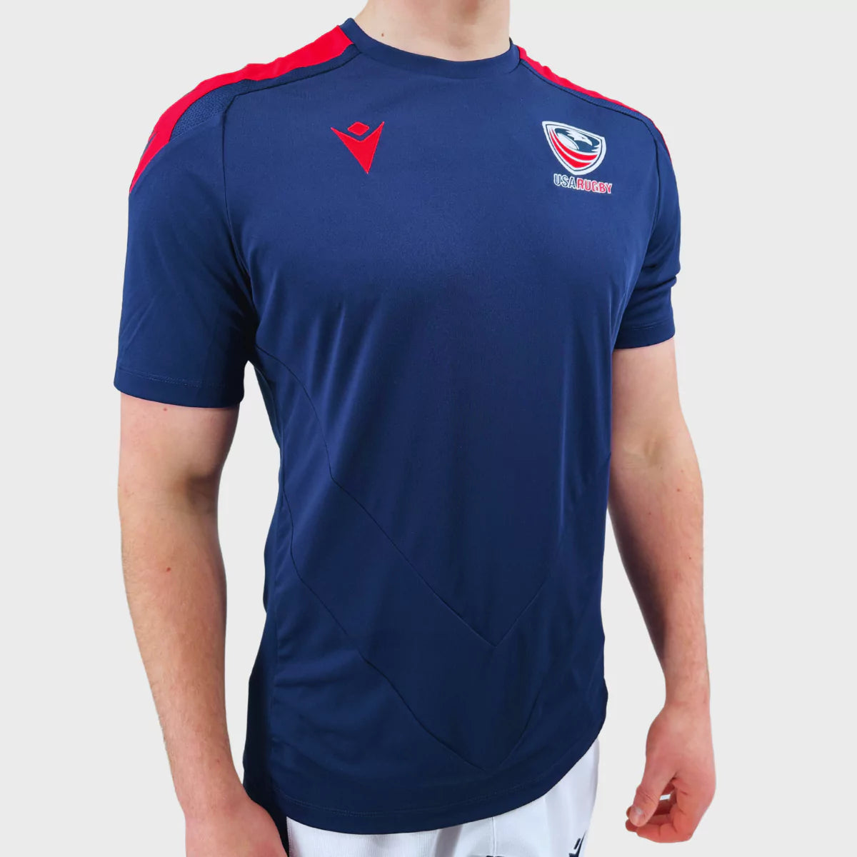 Macron USA Rugby Jersey Polyester T-Shirt - Navy/Red - Breathable & Durable for Rugby Training & Match Play
