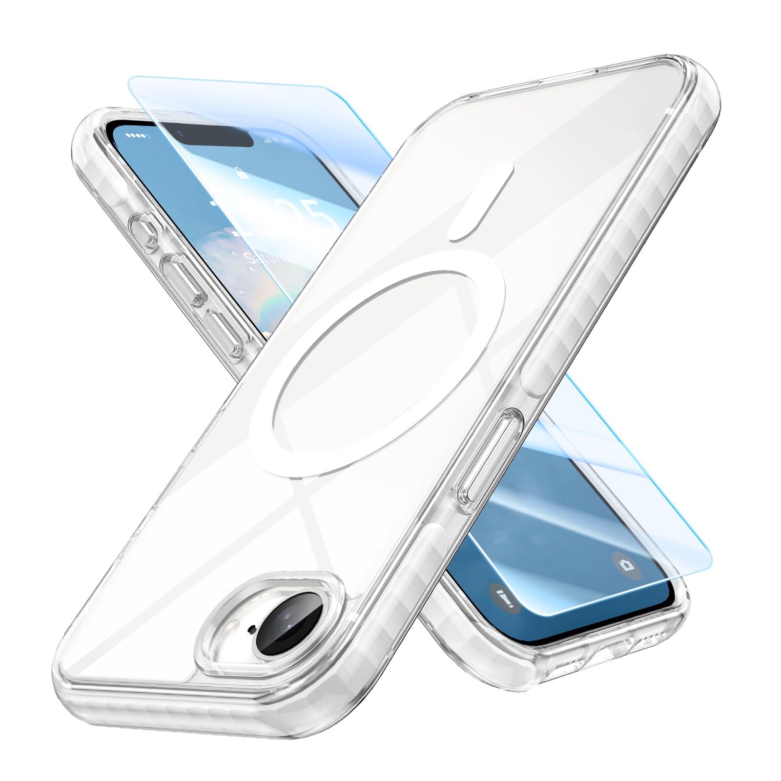 MATEPROX Magnetic Clear iPhone 16e Case 2025 - Compatible with MagSafe | Anti-Yellowing | Anti-Slip Military Grade Protection | Includes Screen Protector (Black) - Perfect for Everyday Use, Travel & Outdoor Activities