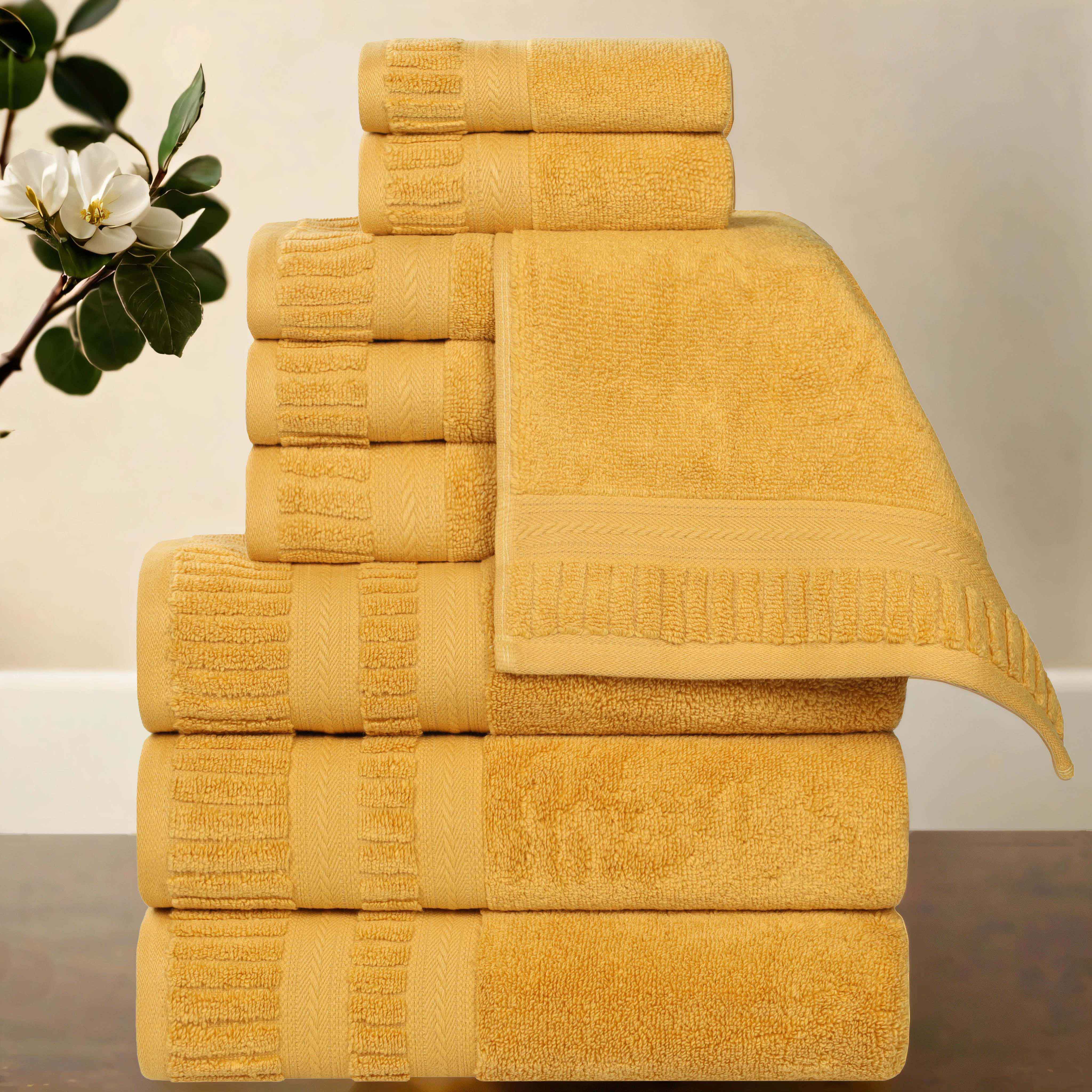 Venice Zero Twist Cotton Medium Weight Absorbent 9-Piece Towel Set | Soft & Quick-Drying Bath Towels for Spa, Gym & Luxury Home Use