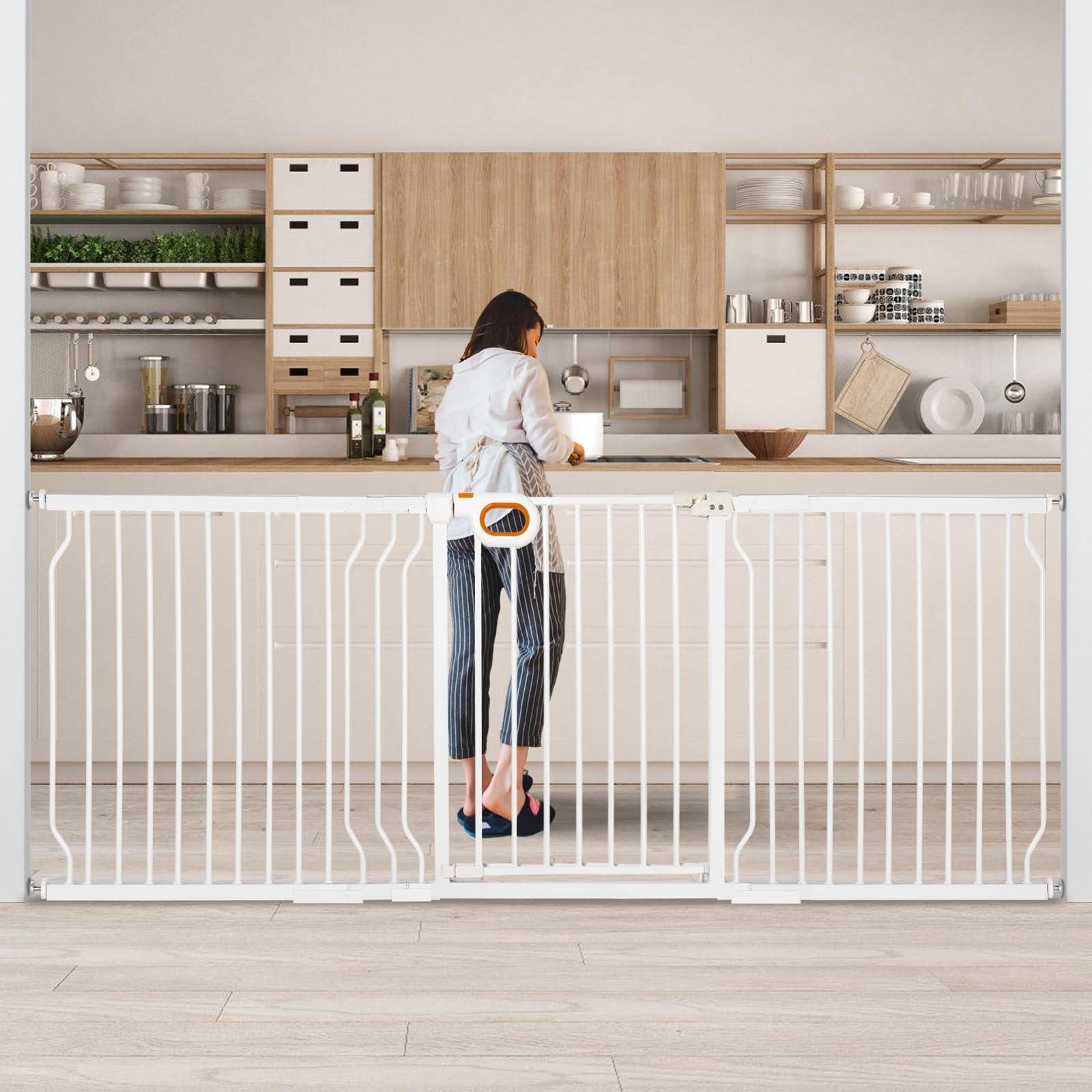 Owlie Extra Wide Baby Gate 75-85 Inch Adjustable Safety Gate - Pressure Mount No Drilling White Pet Gate for Stairways & Doorways (30.5