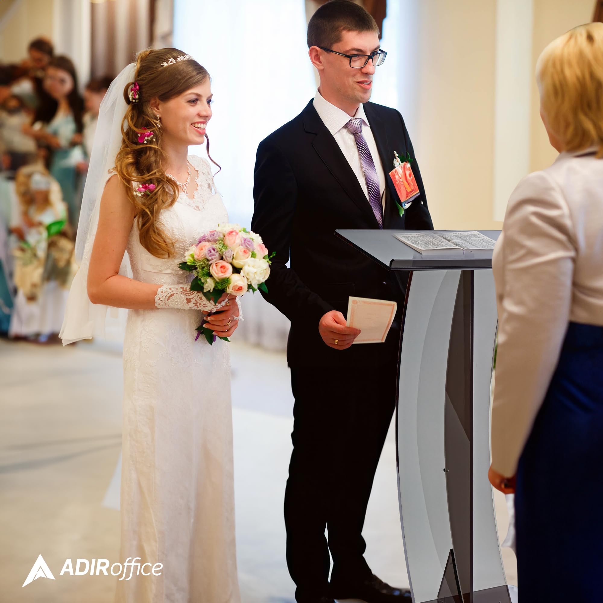 AdirOffice Black Acrylic Podium Stand - Premium Church Pulpit, Wedding Lectern & Presentation Podium for Events, Speeches & Ceremonies