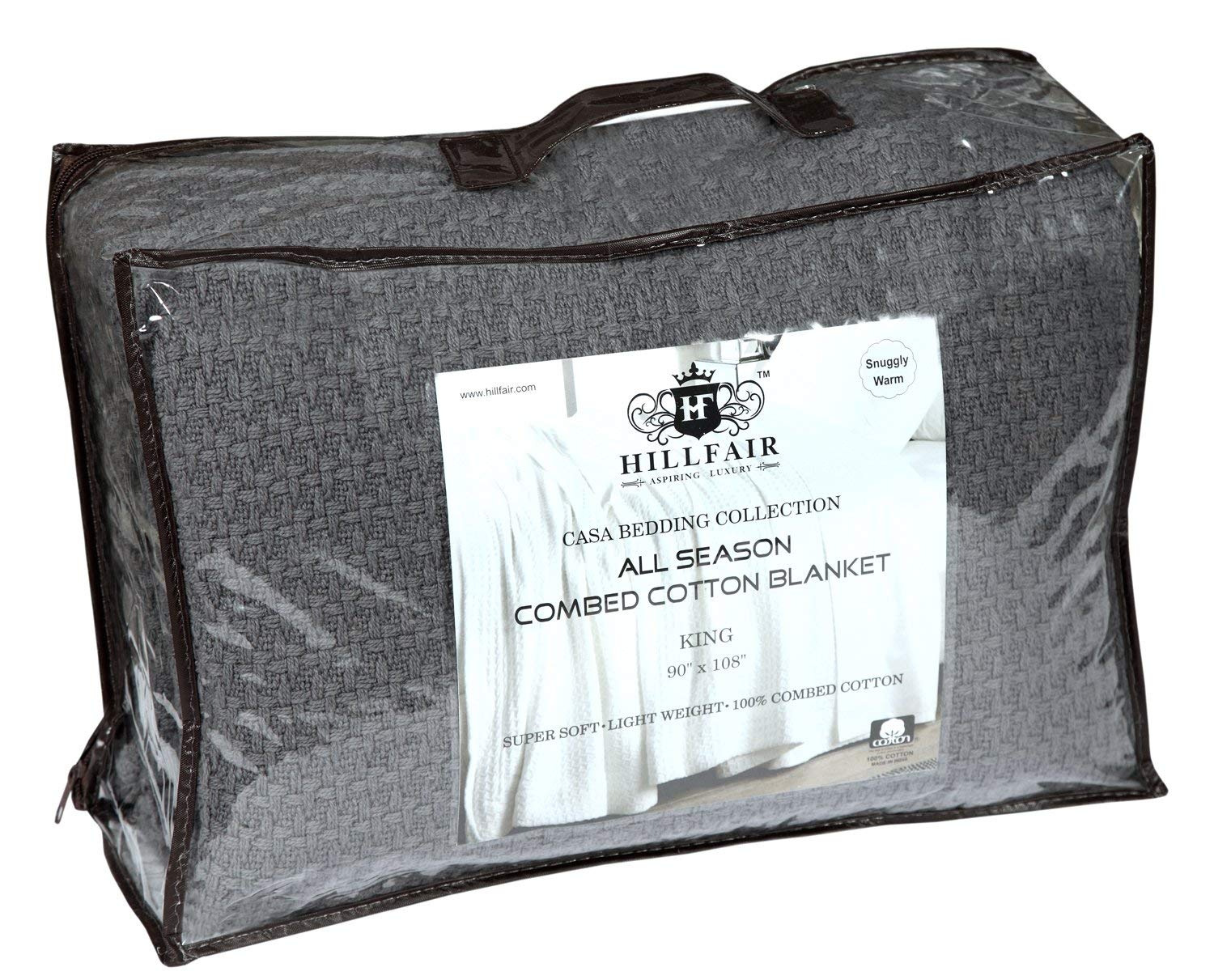 HILLFAIR Premium 100% Soft Combed Cotton Thermal Blanket - King Size, Ultra Cozy & Warm, All-Season Bed Throw - Perfect for Winter Nights, Sofa Lounging & Guest Rooms - Grey King Cotton Blanket