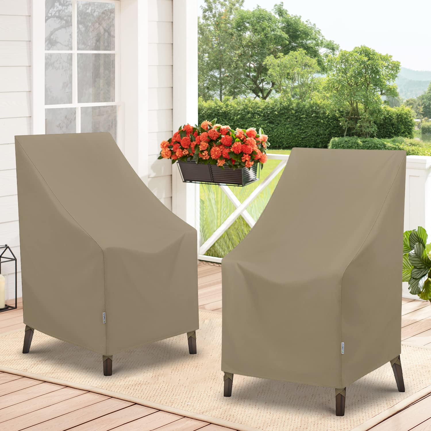 SunPatio Heavy Duty Waterproof Outdoor High Back Chair Covers - All Weather Stackable Patio Furniture Protection (2 Pack, 27