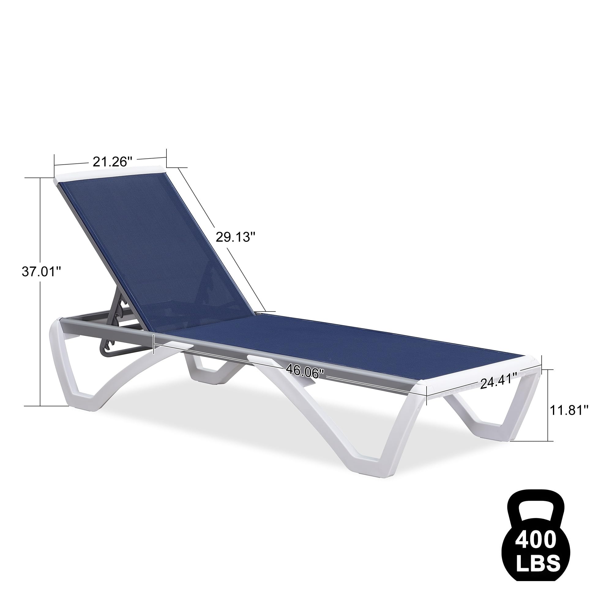 PURPLE LEAF Outdoor Chaise Lounge Chair - Aluminum & Plastic Stackable Sun Lounger for Pool, Beach, Patio - Dark Blue Tanning Chair | Perfect for Sunbathing, Relaxing by the Pool & Backyard Lounging
