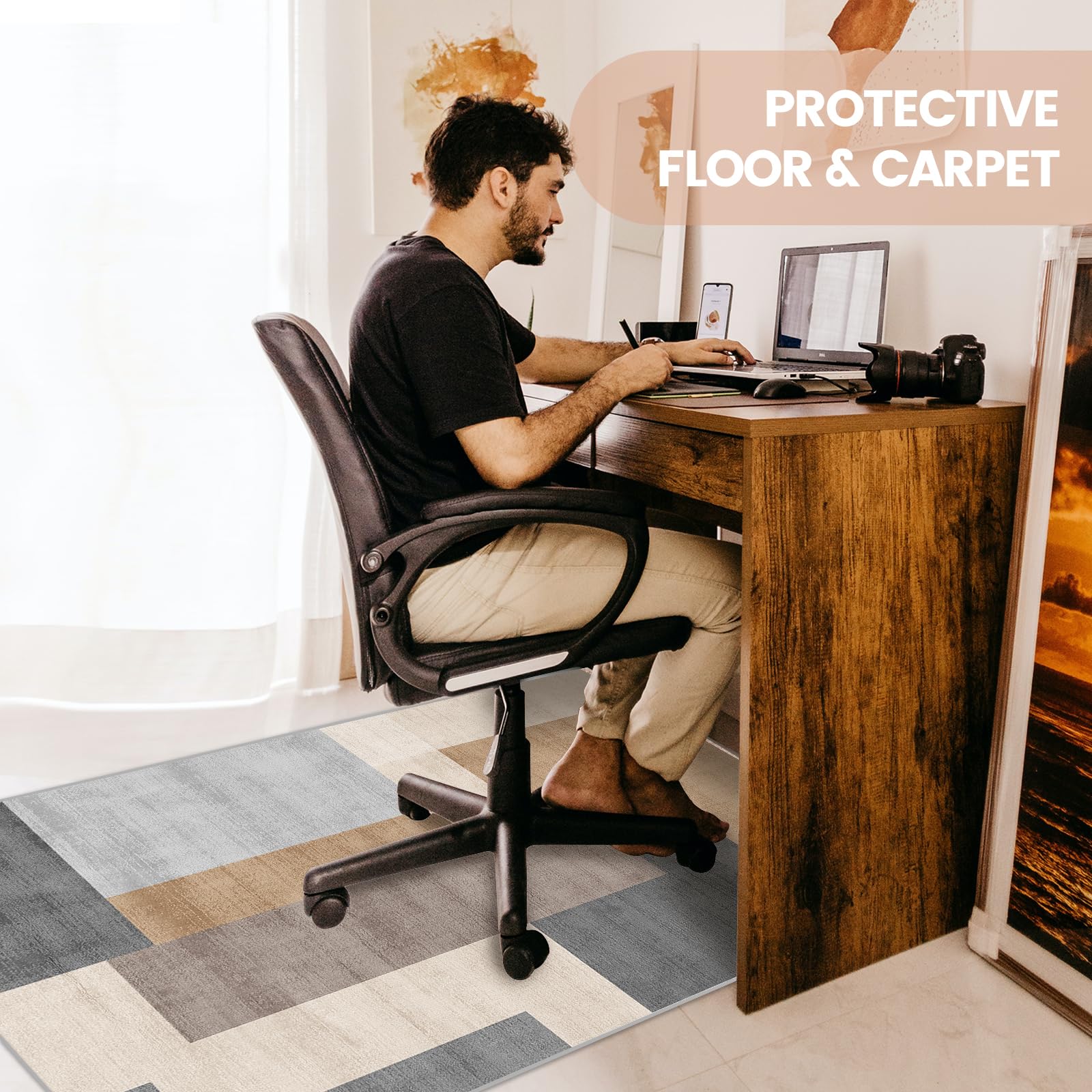 Premium Office Chair Mat for Hardwood Floors - Non-Slip Desk Chair Mat Protector for Hardwood & Low-Pile Carpets - Easy Clean Computer Floor Mat for Gaming & Rolling Chairs - Perfect for Home Office, Study Room & Workspace