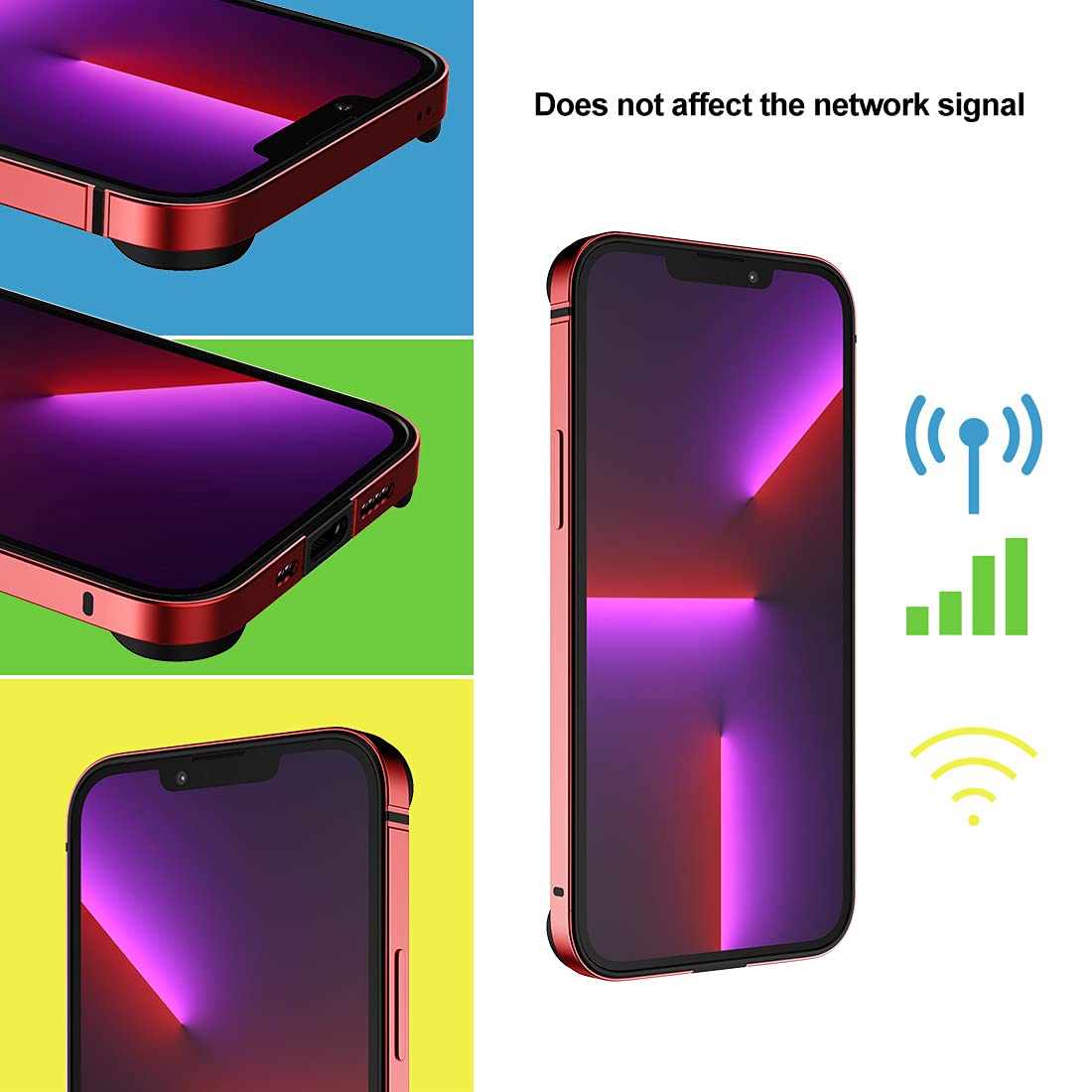 Slim Thin Phone Case for iPhone 13 Mini 5.4 Inch - Metal Bumper with Soft TPU Inner Shell | No Signal Interference | Wireless Charging Compatible | Shockproof Protective Cover | Perfect for Daily Use, Work & Travel (Red)