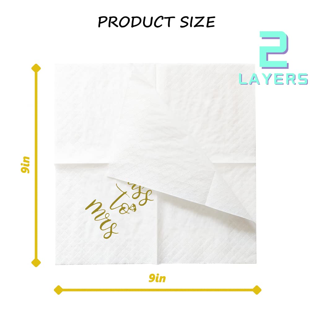 100-Pack Gold 'Miss to Mrs' Bridal Shower Cocktail Napkins | 2-Ply 5x5 Inch Disposable Paper Napkins for Wedding, Engagement & Bachelorette Parties | Perfect for Table Decorations, Drink Servings & Guest Favors