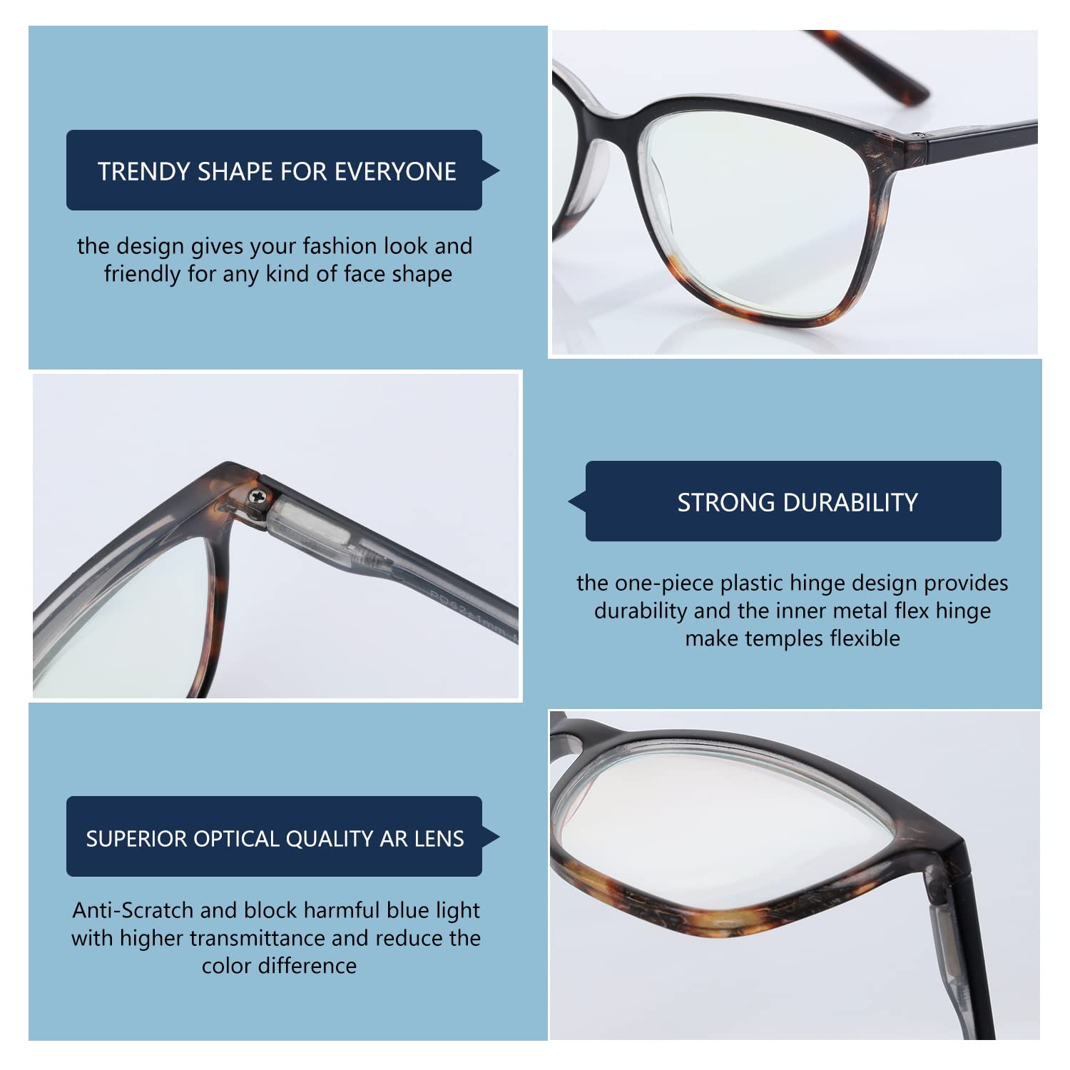 Blue Light Blocking Reading Glasses for Women - 3 Pack Fashion Cat Eye Computer Glasses with UV Protection | Perfect for Office Work, Screen Time & Night Reading