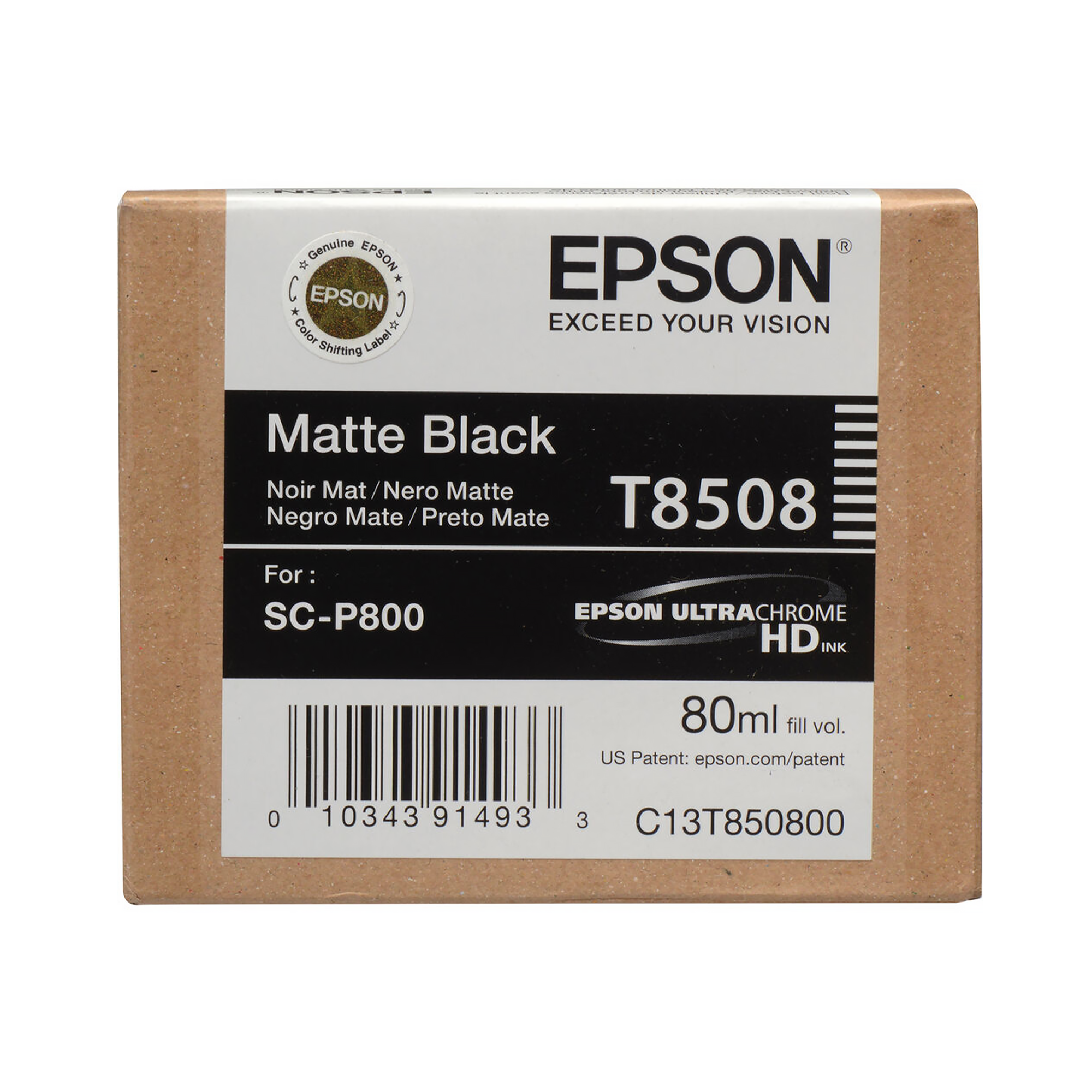 Epson T850800 UltraChrome HD Matte Black Ink Cartridge 80mL - Compatible with SureColor P800 Printer | High-Quality Photo Printing for Professional Photographers & Fine Art Reproduction