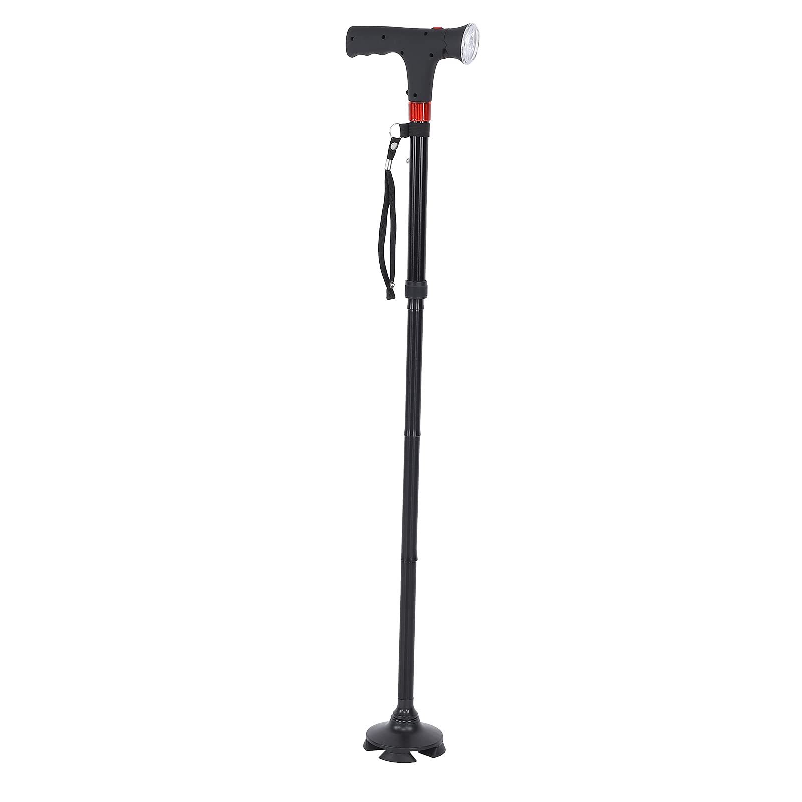 Adjustable Folding Cane - Lightweight 4-Leg Walking Stick with LED Light for Seniors & Elderly - Portable Mobility Aid for Outdoor Walking, Shopping & Travel