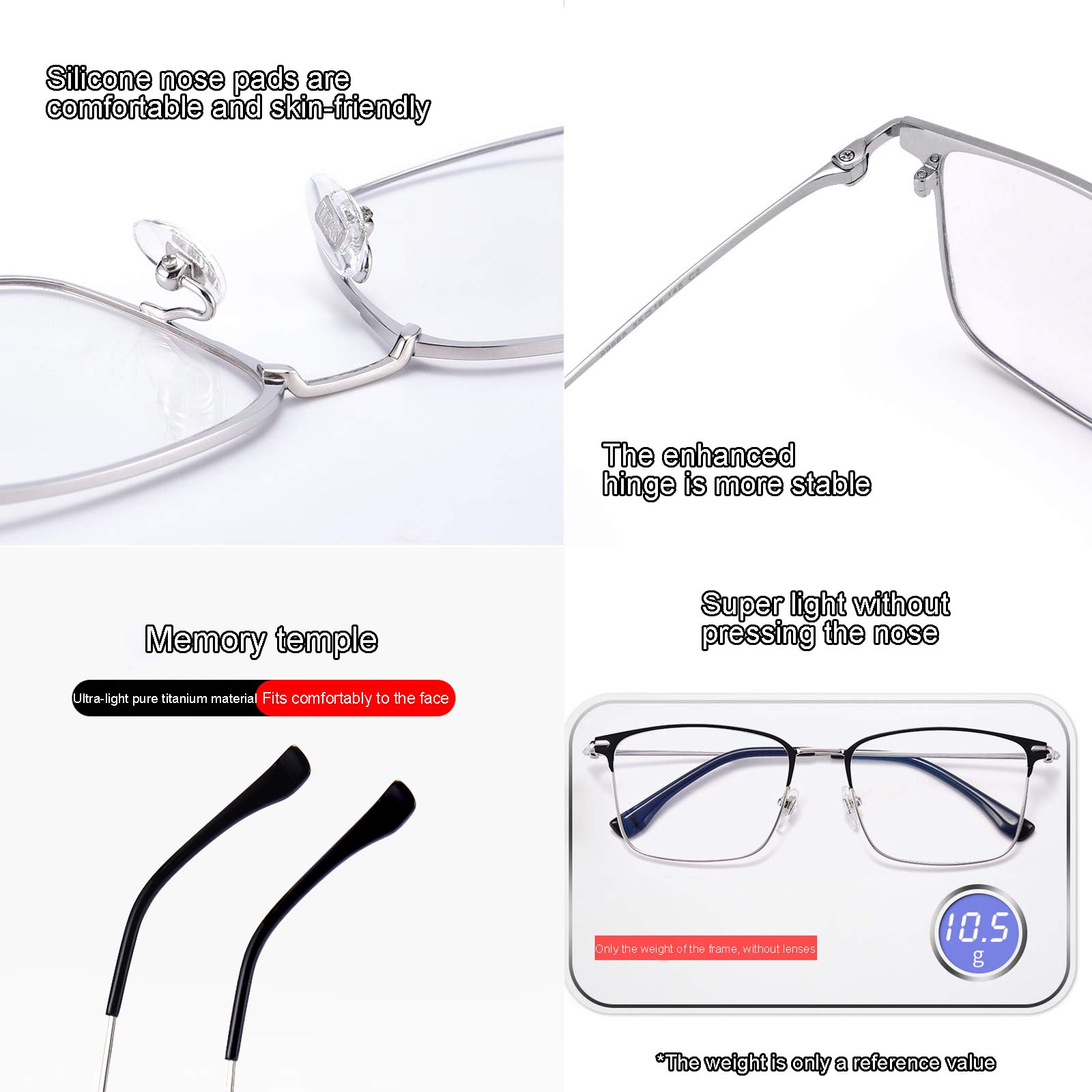 Blue Light Blocking Reading Glasses for Men - Anti Glare Computer Glasses with UV Protection & HD Anti-Radiation - Pure Titanium Frame (+1.5 Strength) - Perfect for Office Work, Gaming & Night Reading