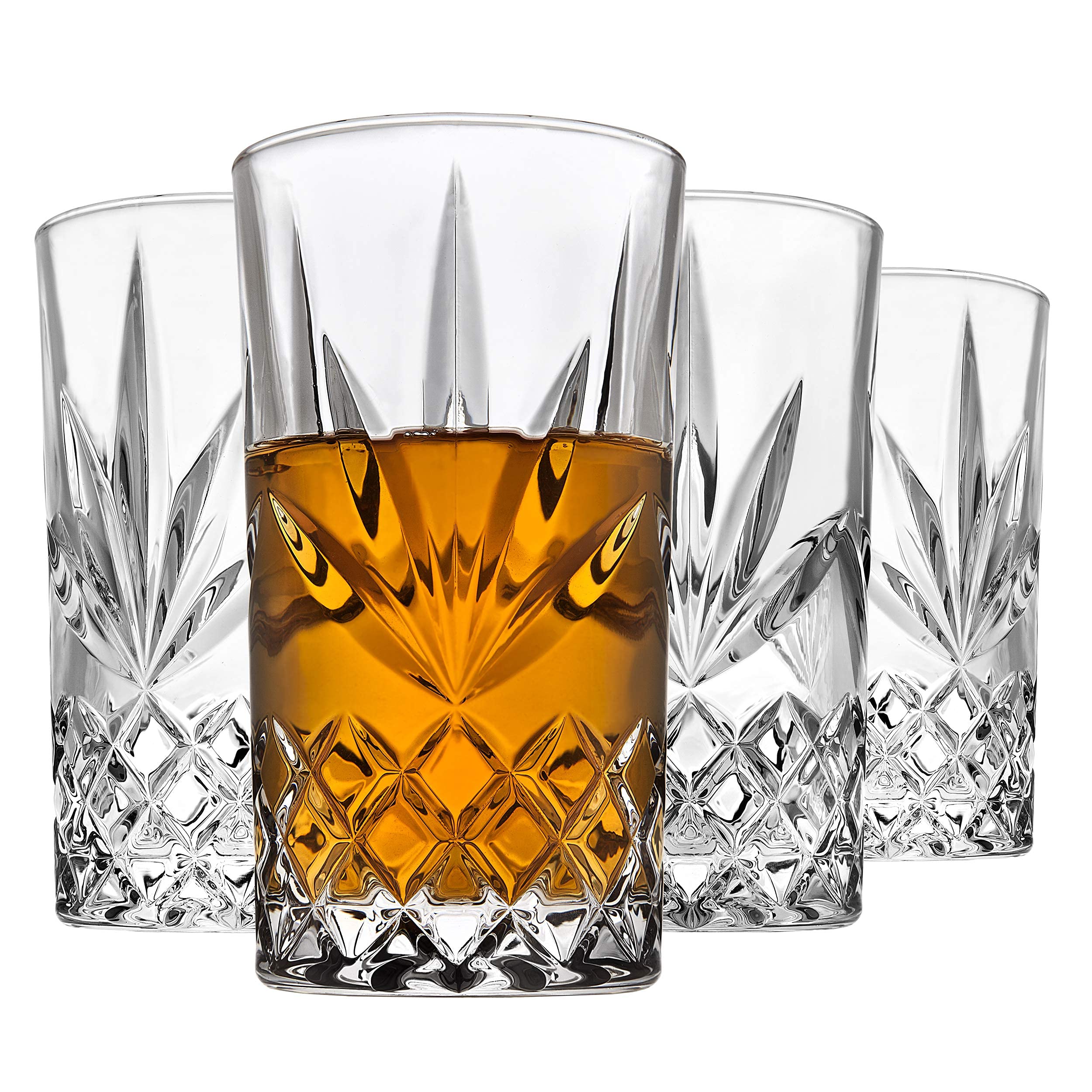 Godinger Highball Glasses Set of 4 - 14oz Tall Drinking Glasses for Water, Juice, Cocktails, Beer & Wine - Durable Crystal Clear Glassware for Home Bar, Parties & Everyday Use