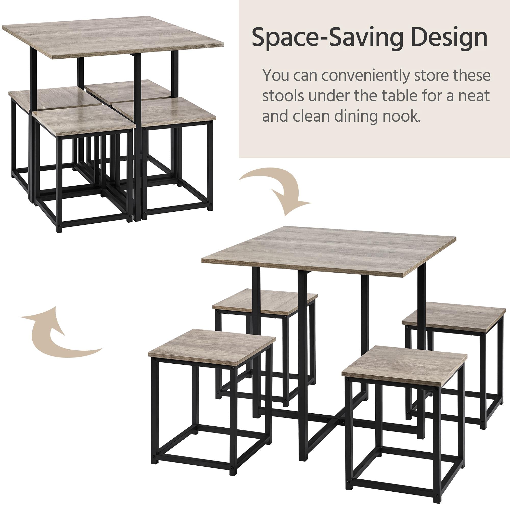Yaheetech 4-Piece Industrial Dining Table Set with 4 Chairs - Space Saving Kitchen Table for Small Apartments, Breakfast Nook, Studio - Modern Gray Finish - Perfect for Compact Living Spaces & Cozy Meals