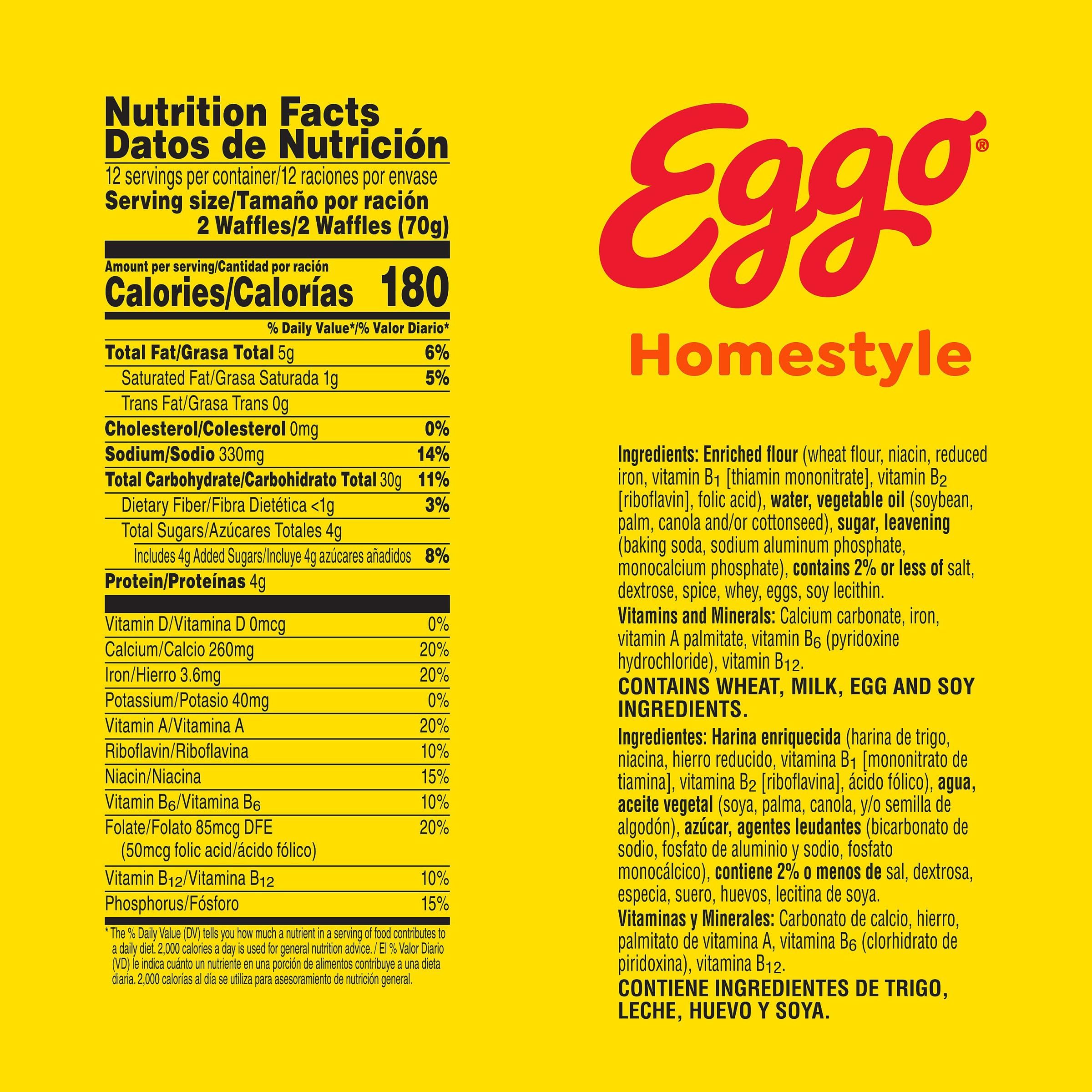 Eggo Frozen Waffles - Homestyle Breakfast Food, Family Pack 29.6oz (24 Waffles) | Quick & Easy Breakfast for Busy Mornings, Kids Lunchbox, After School Snack & Family Gatherings