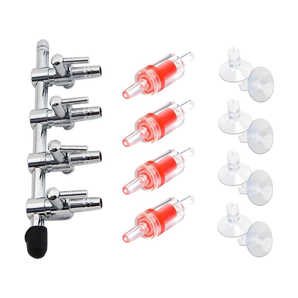 13-in-1 Aquarium Air Pump Splitter Kit with 4-Way Flow Control Valve, 4 Check Valves & 8 Suction Cups - Fish Tank Airline Tube Accessories for Bubble Walls, Sponge Filters & Aeration Systems