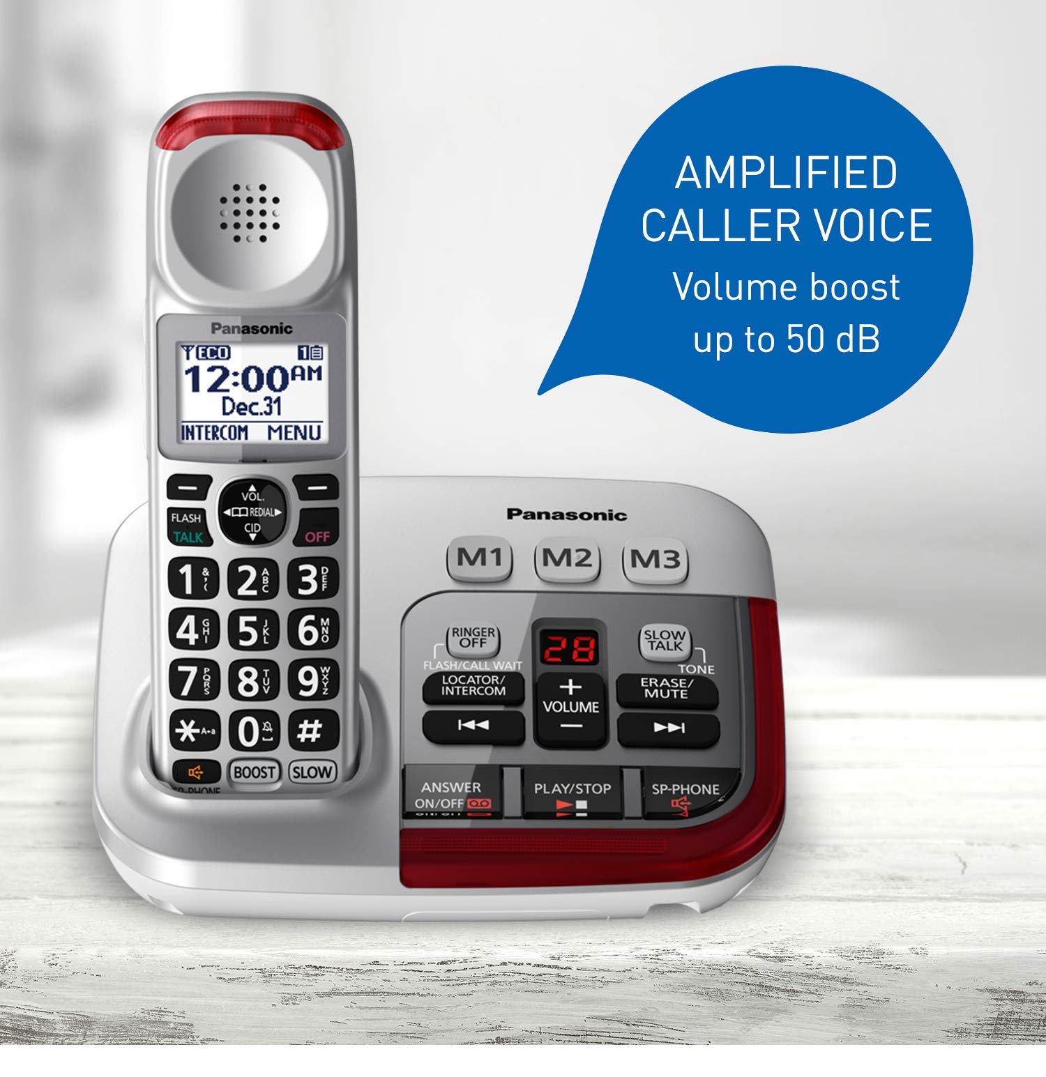 Panasonic KX-TGM490CS Silver Amplified Cordless Phone with Answering Machine, Call Blocking & Talking Caller ID - 1 Handset - Ideal for Home, Office & Elderly Users with Hearing Needs