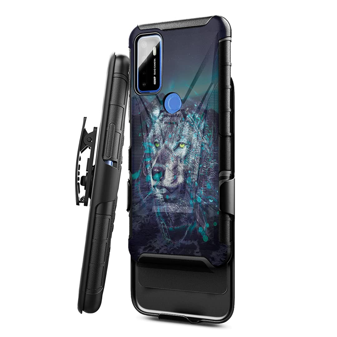 Military Shockproof Phone Case for Cricket Dream 5G & AT&T Radiant Max 5G | Heavy Duty Kickstand Holster with Belt Clip | Protective Cover for Work, Outdoor & Travel (Arctic Wolf)