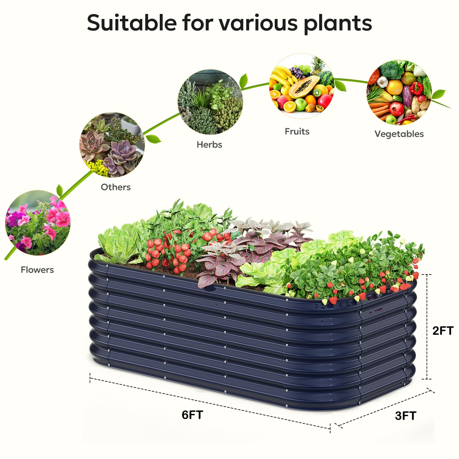 6x3x2 FT Galvanized Steel Raised Garden Bed Kit - 6 in 1 Large Metal Planter Box for Outdoor Vegetables, Flowers & Herbs (Modern Grey) | Durable Gardening Solution for Backyards, Patios & Urban Farming