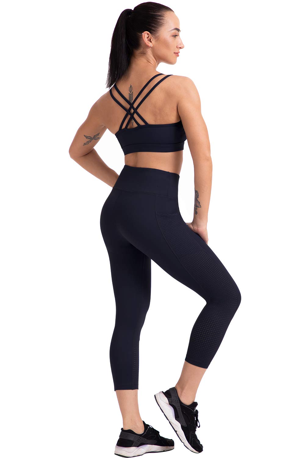 RAYPOSE Women's High Waist Workout Leggings with Pockets - Plus Size Gym Yoga Capri Pants with Mesh Cut Out Design for Running, Training & Lounge Wear